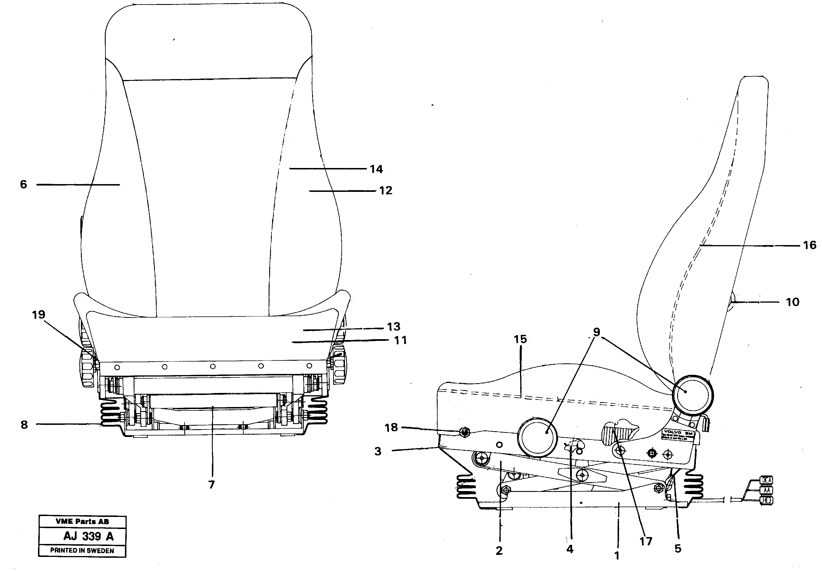 Operator's seat, heated, air suspensioned.  92380 — volvo parts diagram