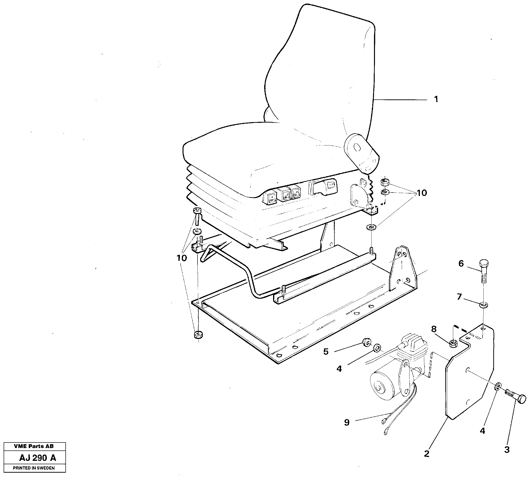 Operator's seat, heated, air suspensioned.  92075, 92196 — volvo parts diagram