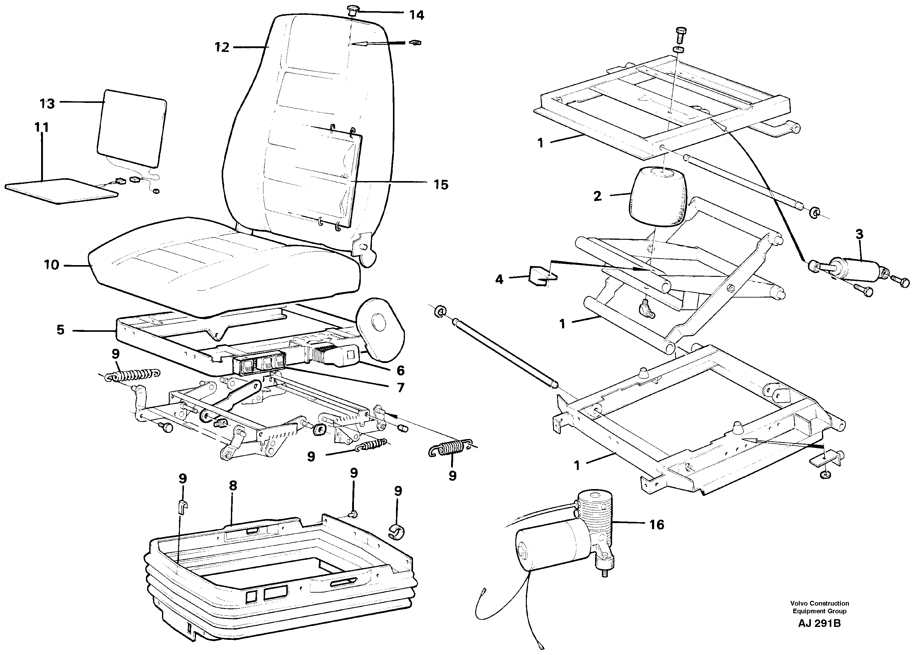 Operator's seat, Heated, Air Suspensioned.  92075, 92196 — volvo parts diagram