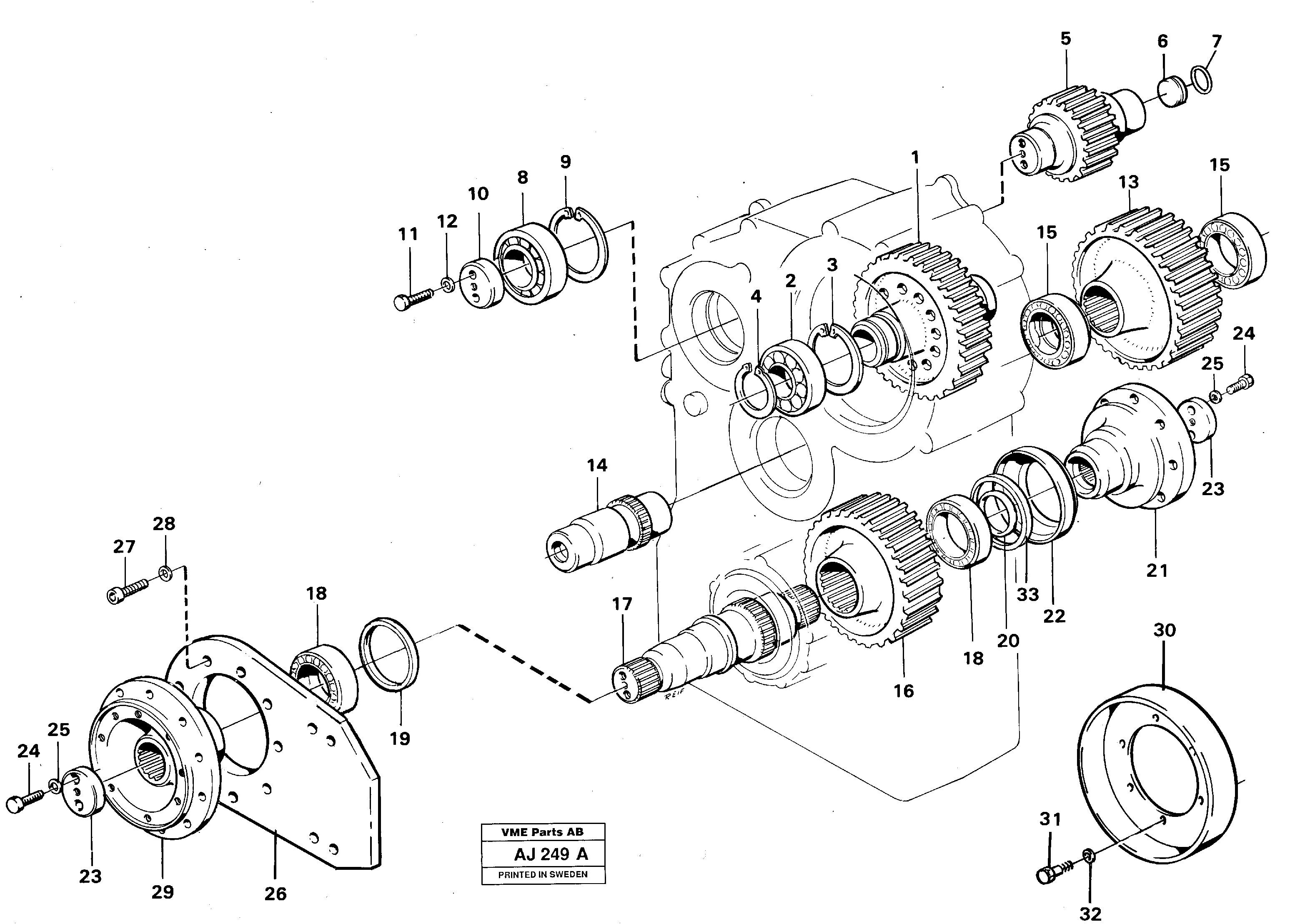 Transfer gearbox gears and shafts — volvo parts diagram