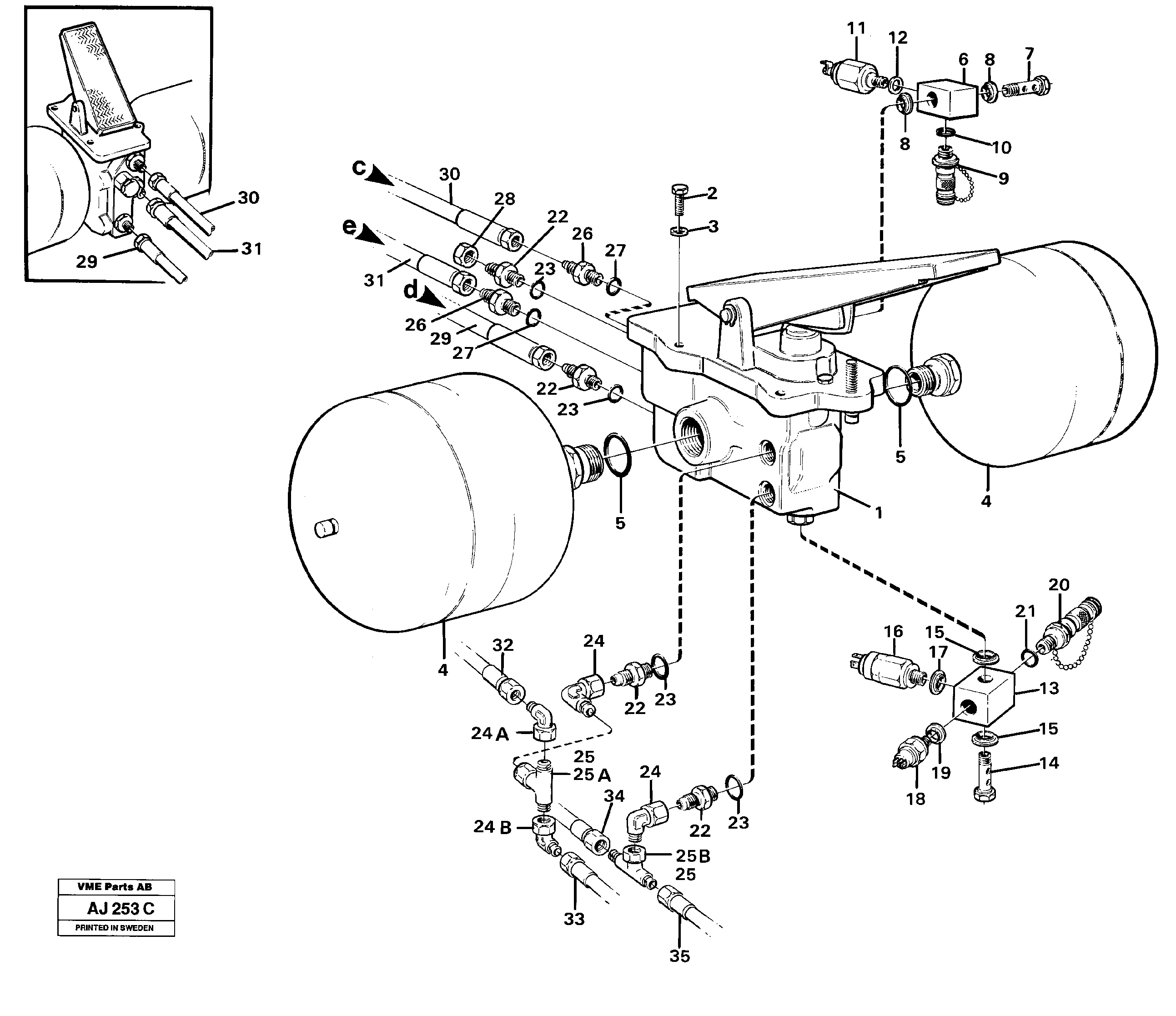 Foot brake valve with clutches — volvo parts diagram