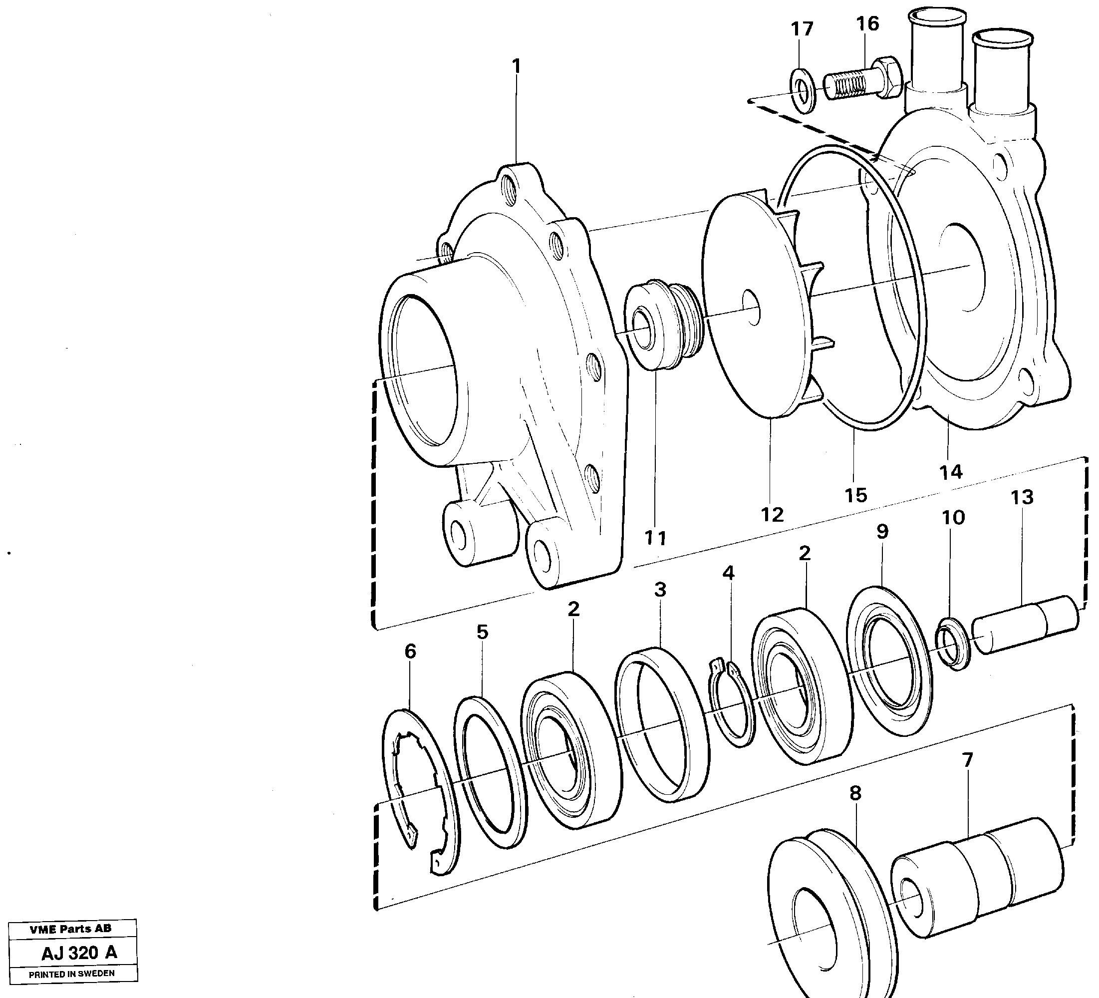 Water pump  TD 73KBE, 92005, ENG - 62890 — volvo parts diagram