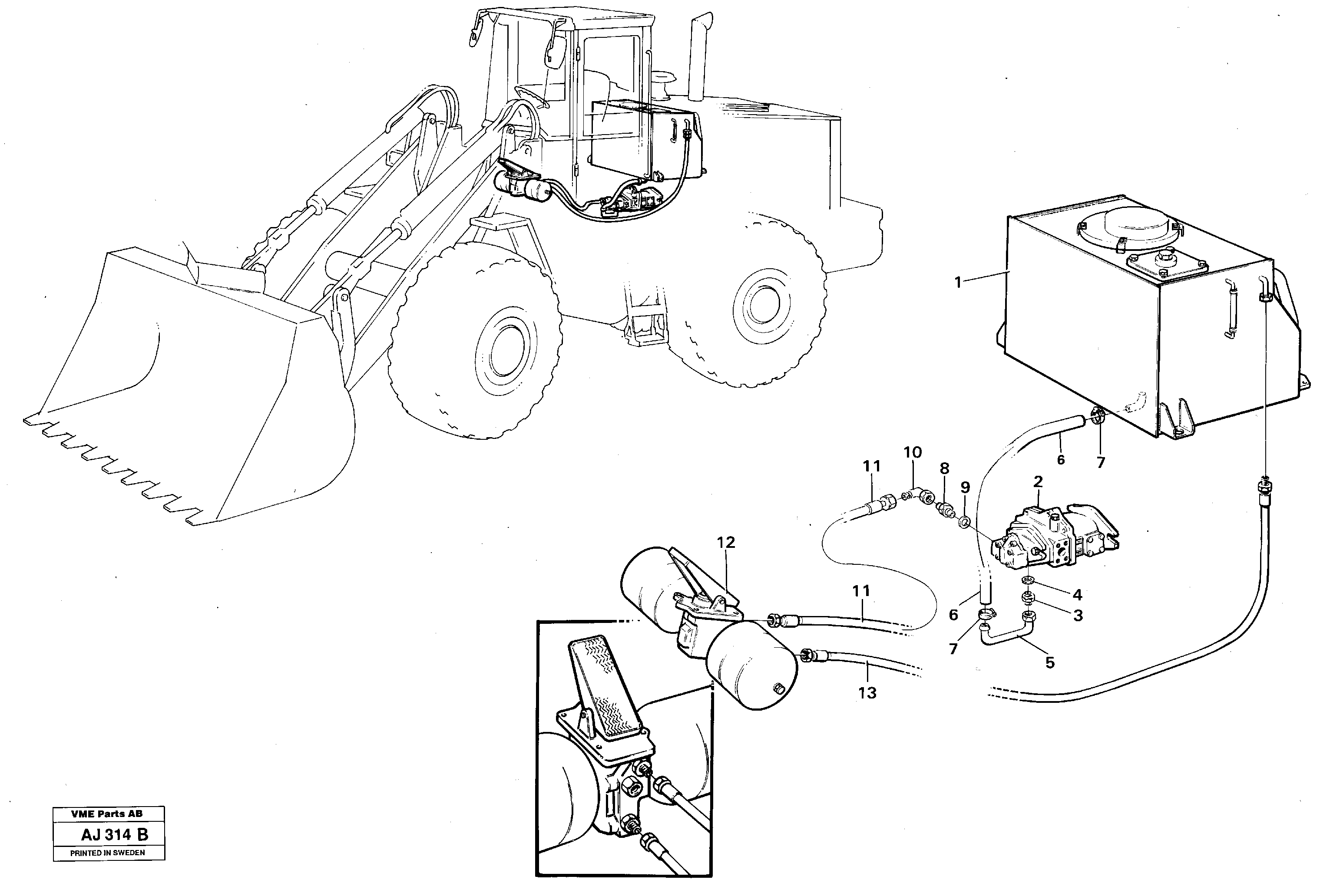 Brake hoses: Tank - pump - footbrake valve  Ser No 8250 -; USA Ser No 60750 - — volvo parts diagram