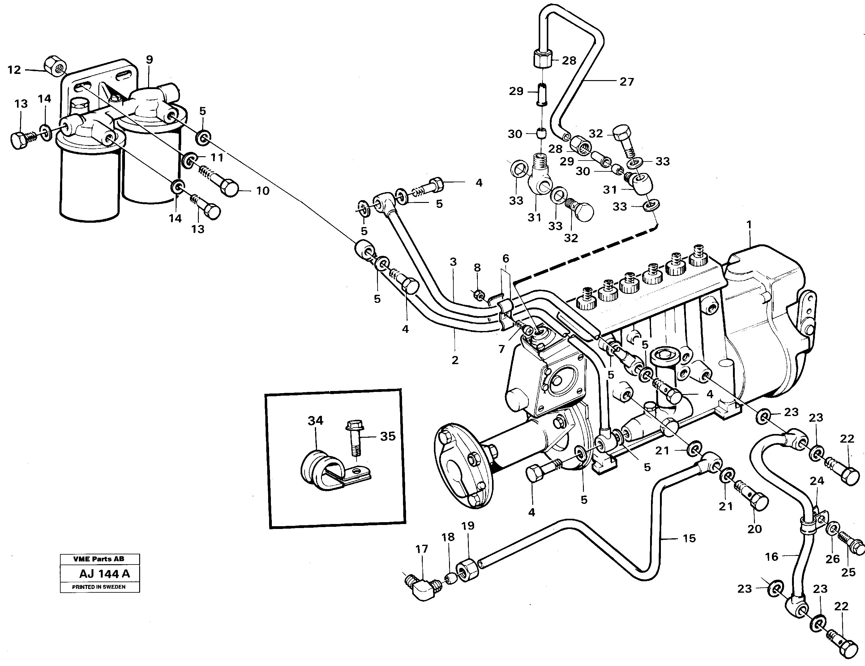 Fuel pipes, fuel injection pump - fuel filter — volvo parts diagram