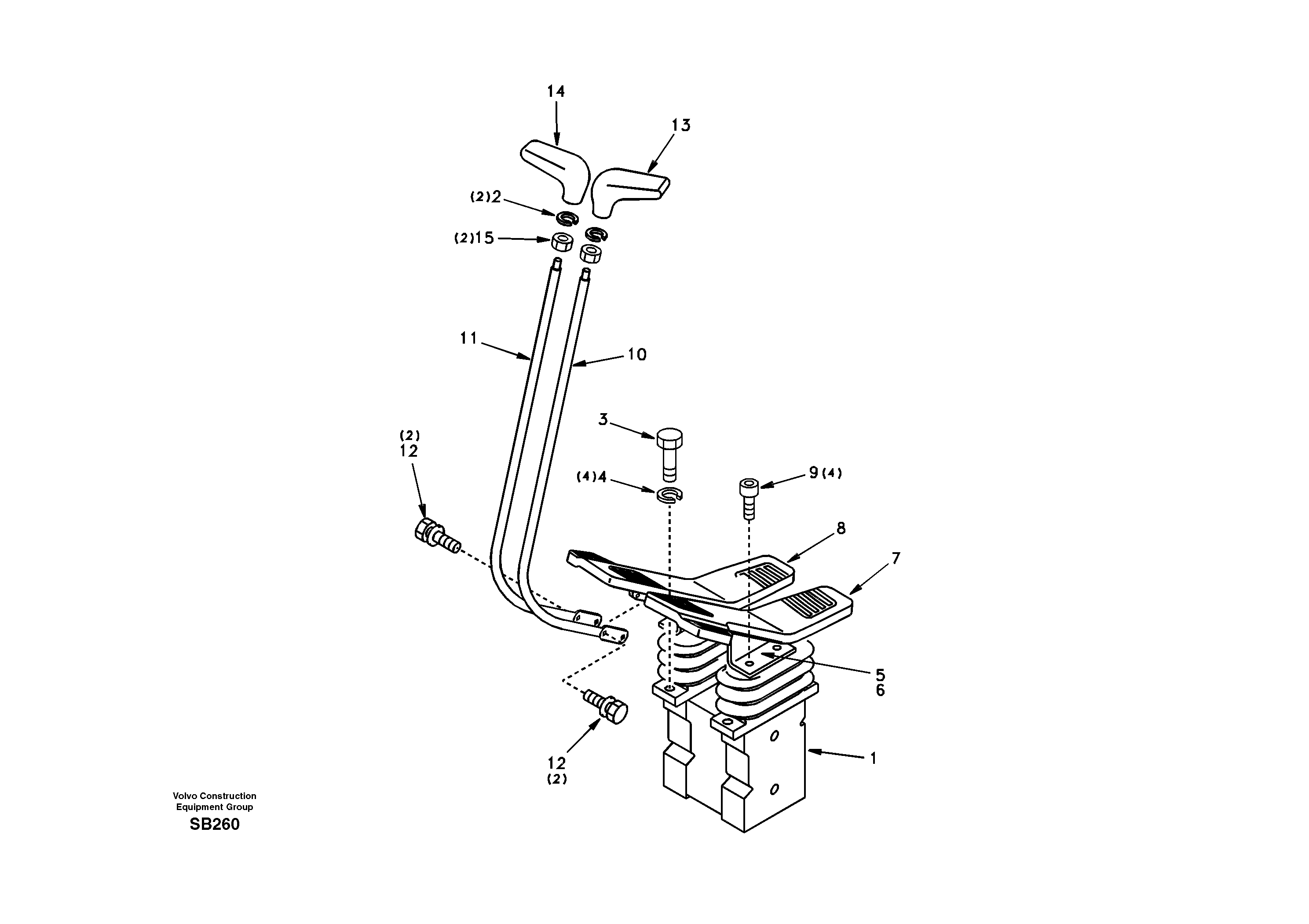 Remote control valve pedal with fitting parts — volvo parts diagram