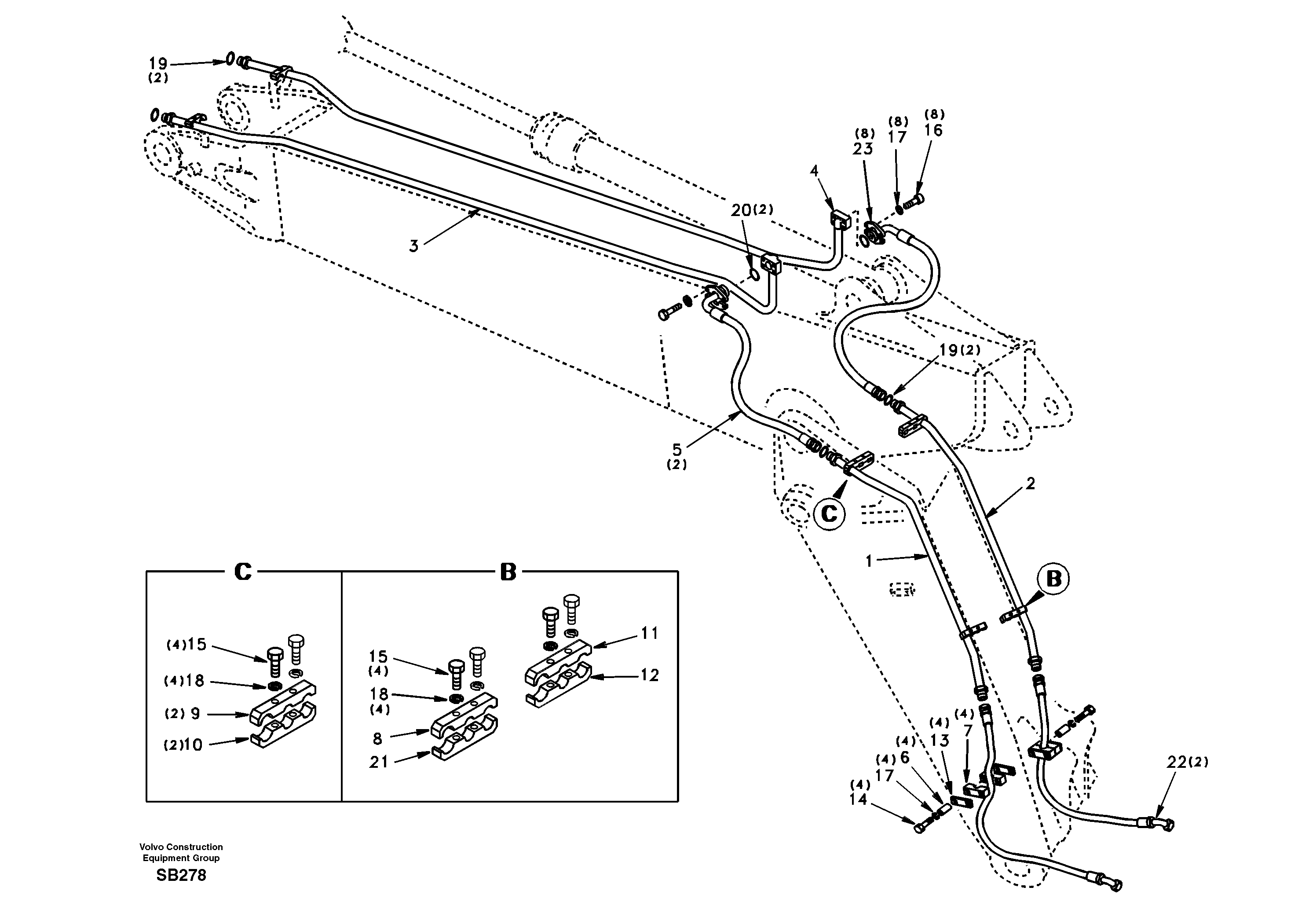 Working hydraulic, hammer and shear for adjustable boom — volvo parts diagram