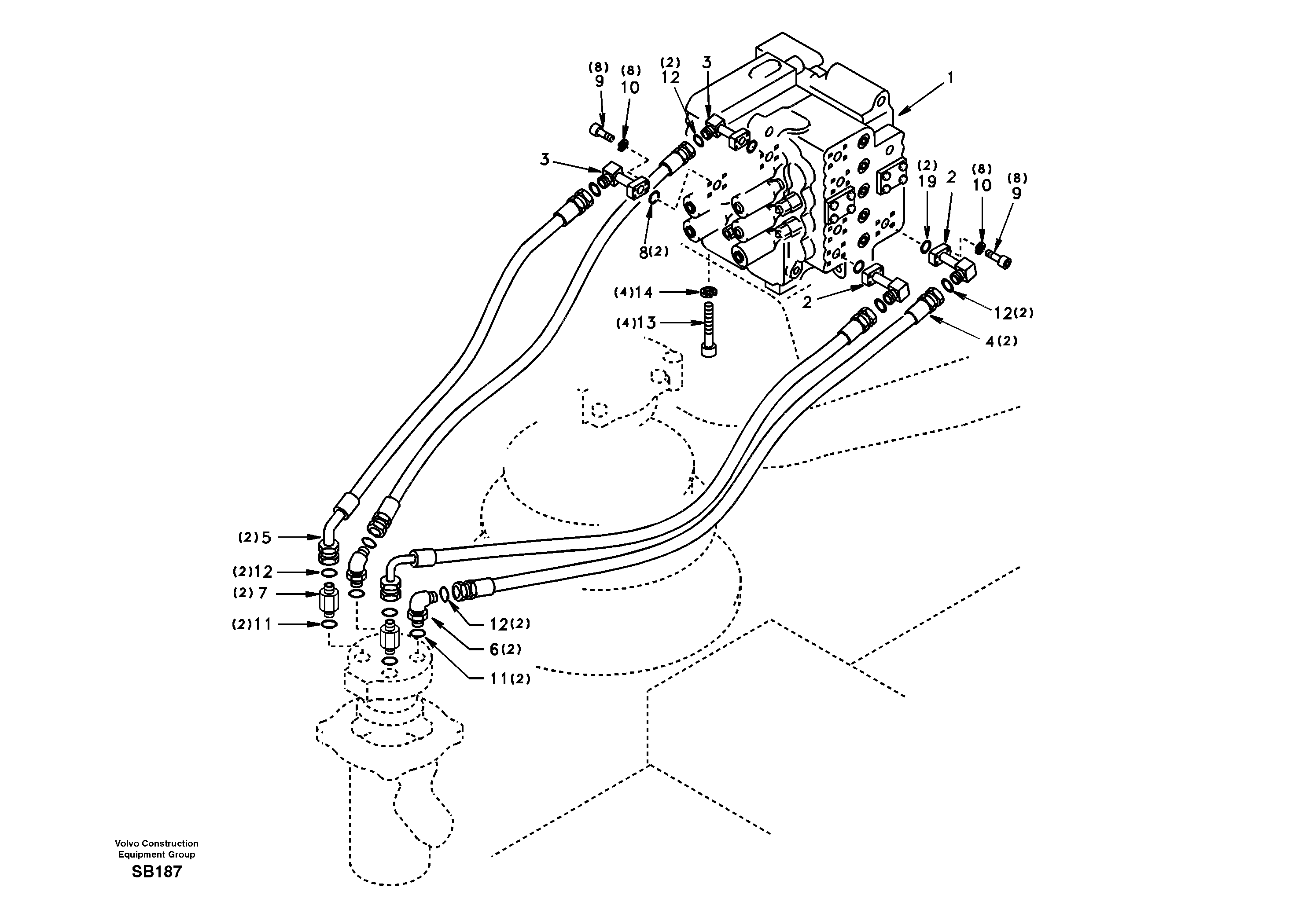 Turning joint line, control valve to turning joint — volvo parts diagram