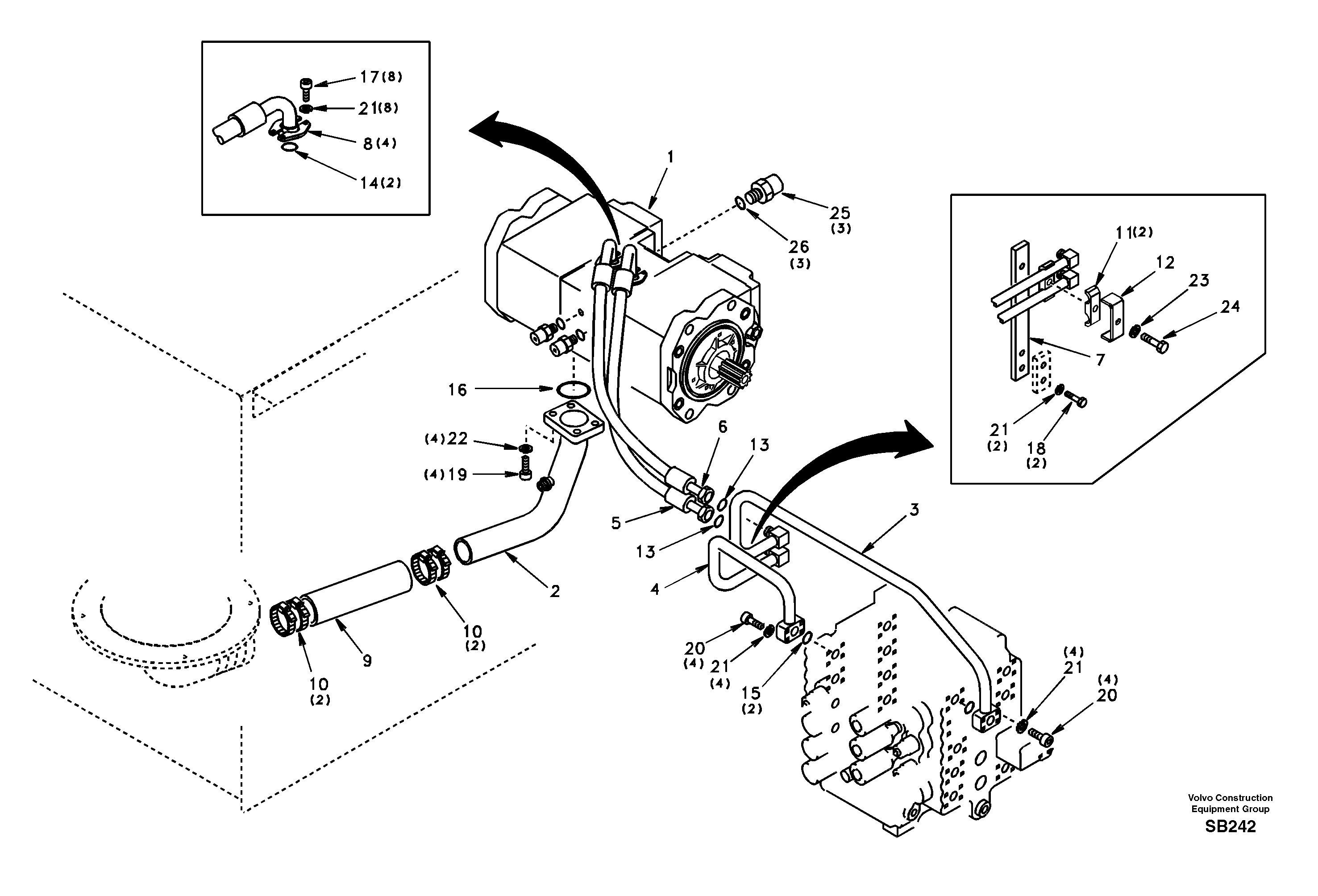 Hydraulic system, hydraulic tank to hydraulic pump — volvo parts diagram