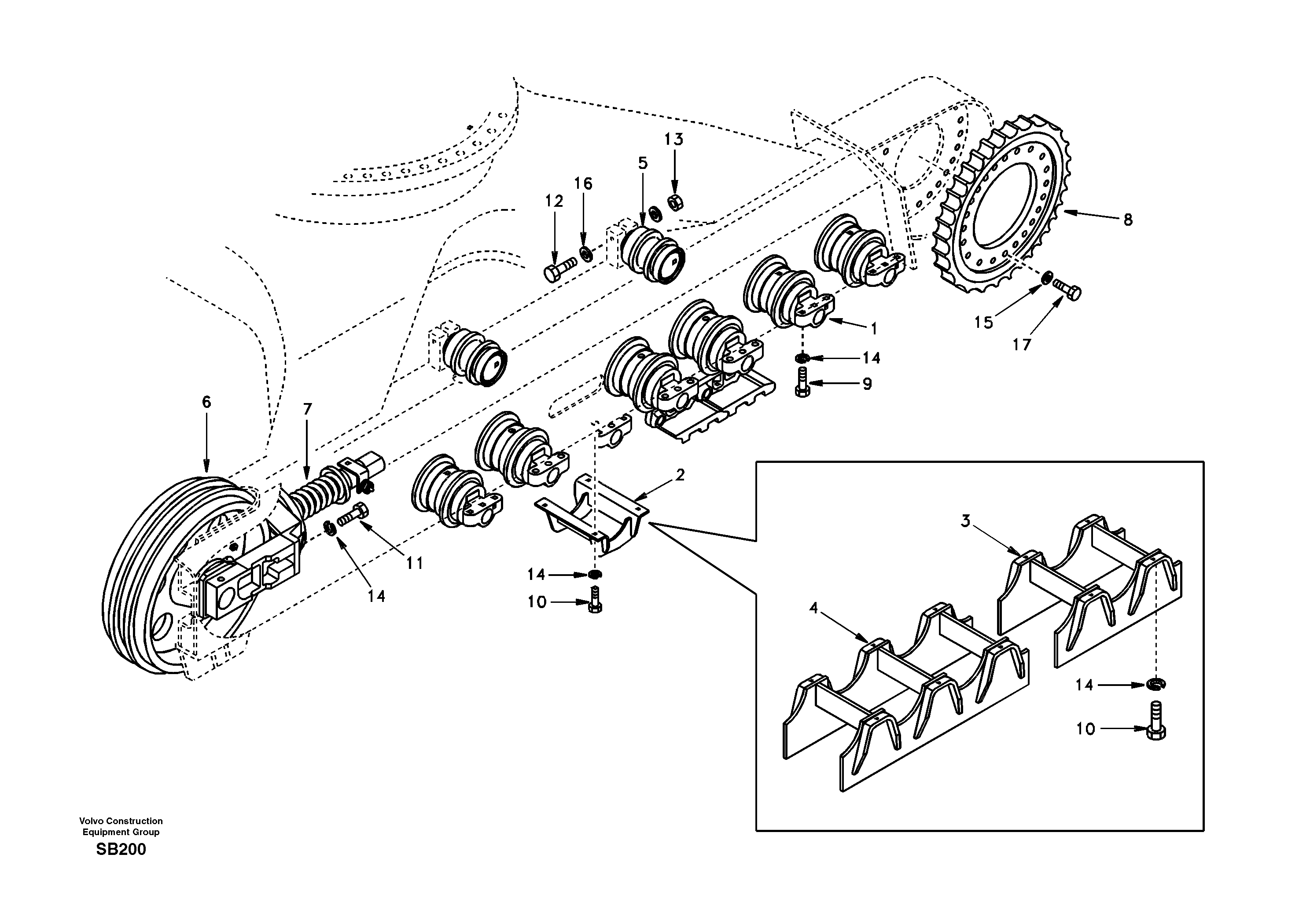 Undercarriage, components and track guards — volvo parts diagram