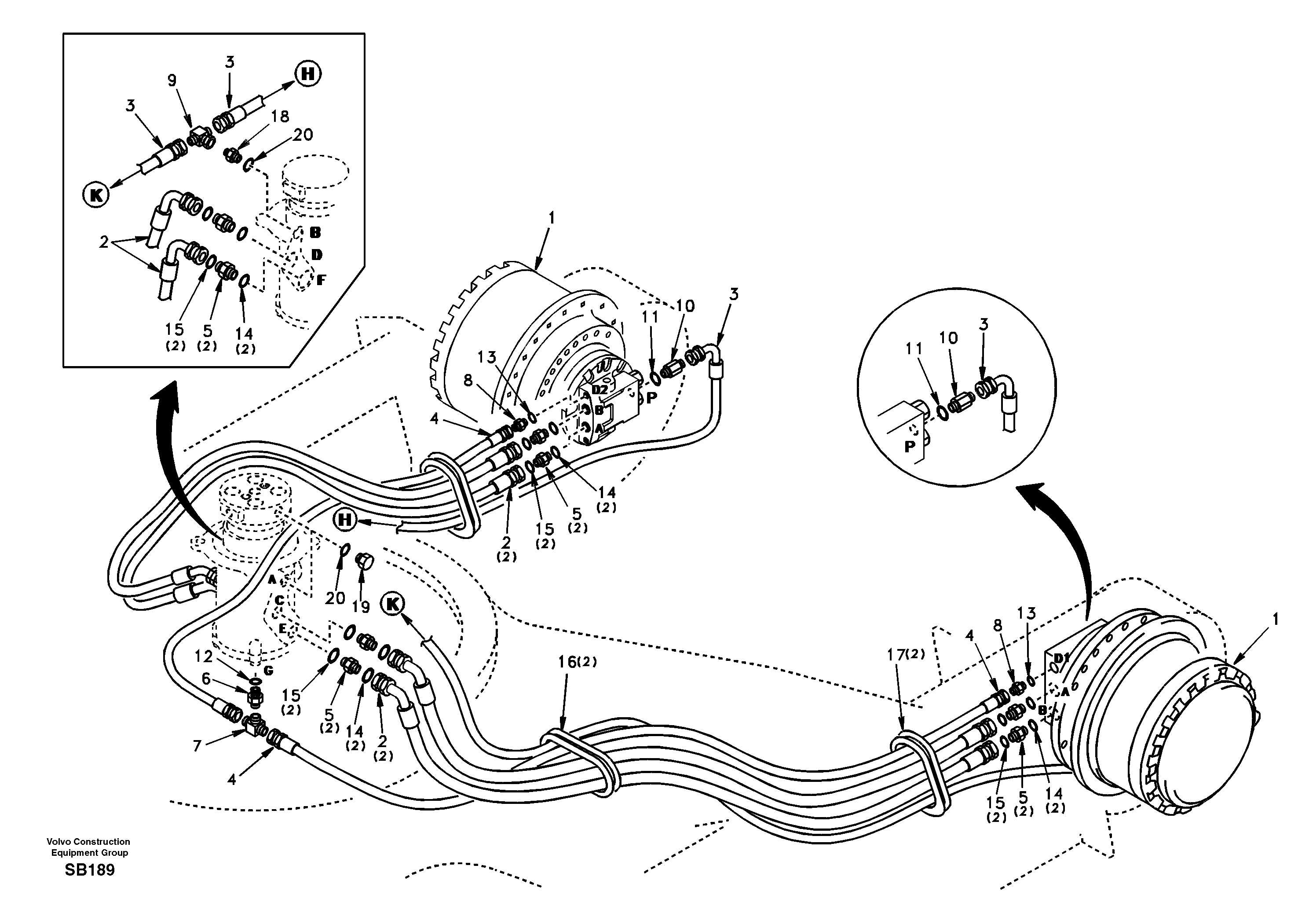 Turning joint line, turning joint to travel motor — volvo parts diagram