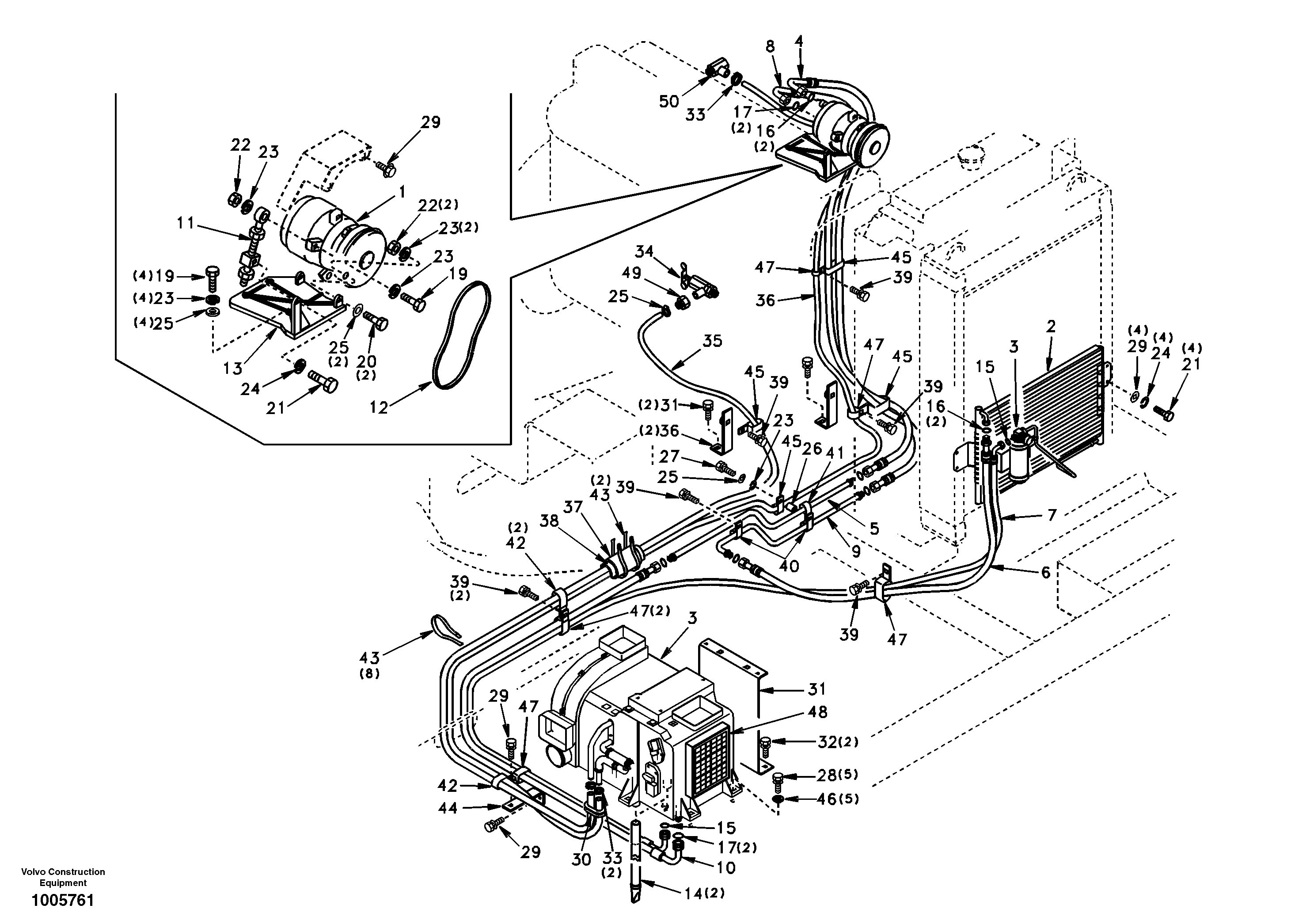 Air conditioning line, cooling and heater — volvo parts diagram