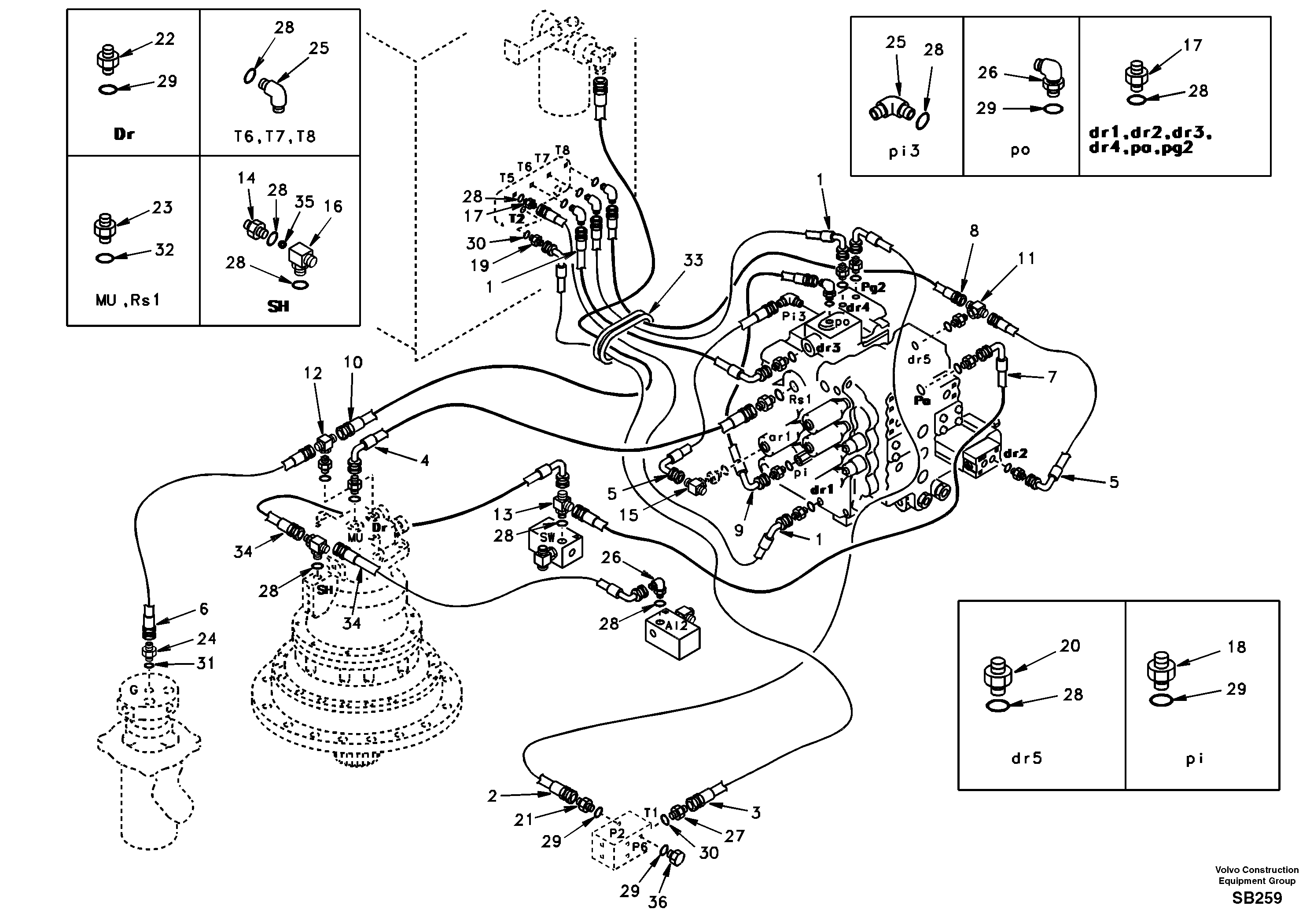 Servo hydraulics, return line tank — volvo parts diagram