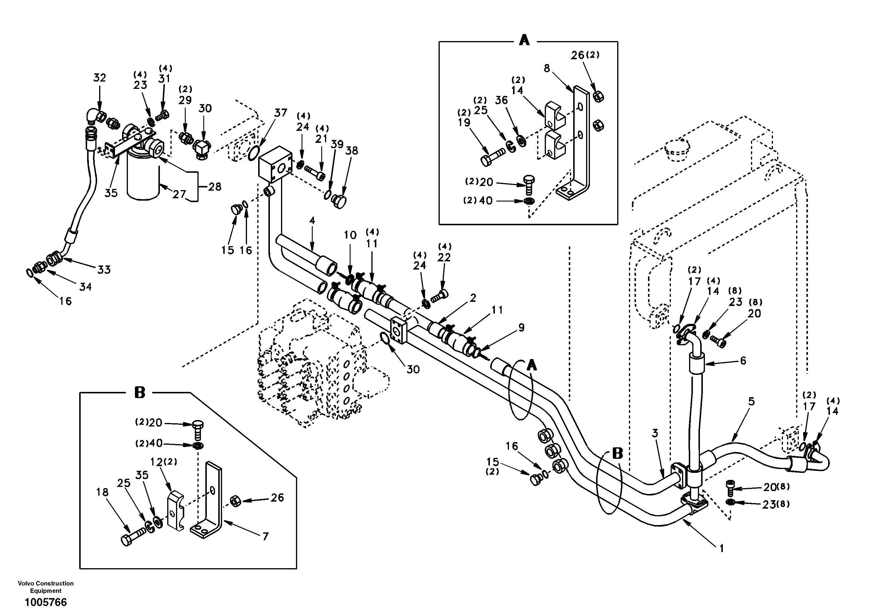 Hydraulic system, hydraulic tank to hydraulic oil cooler — volvo parts diagram