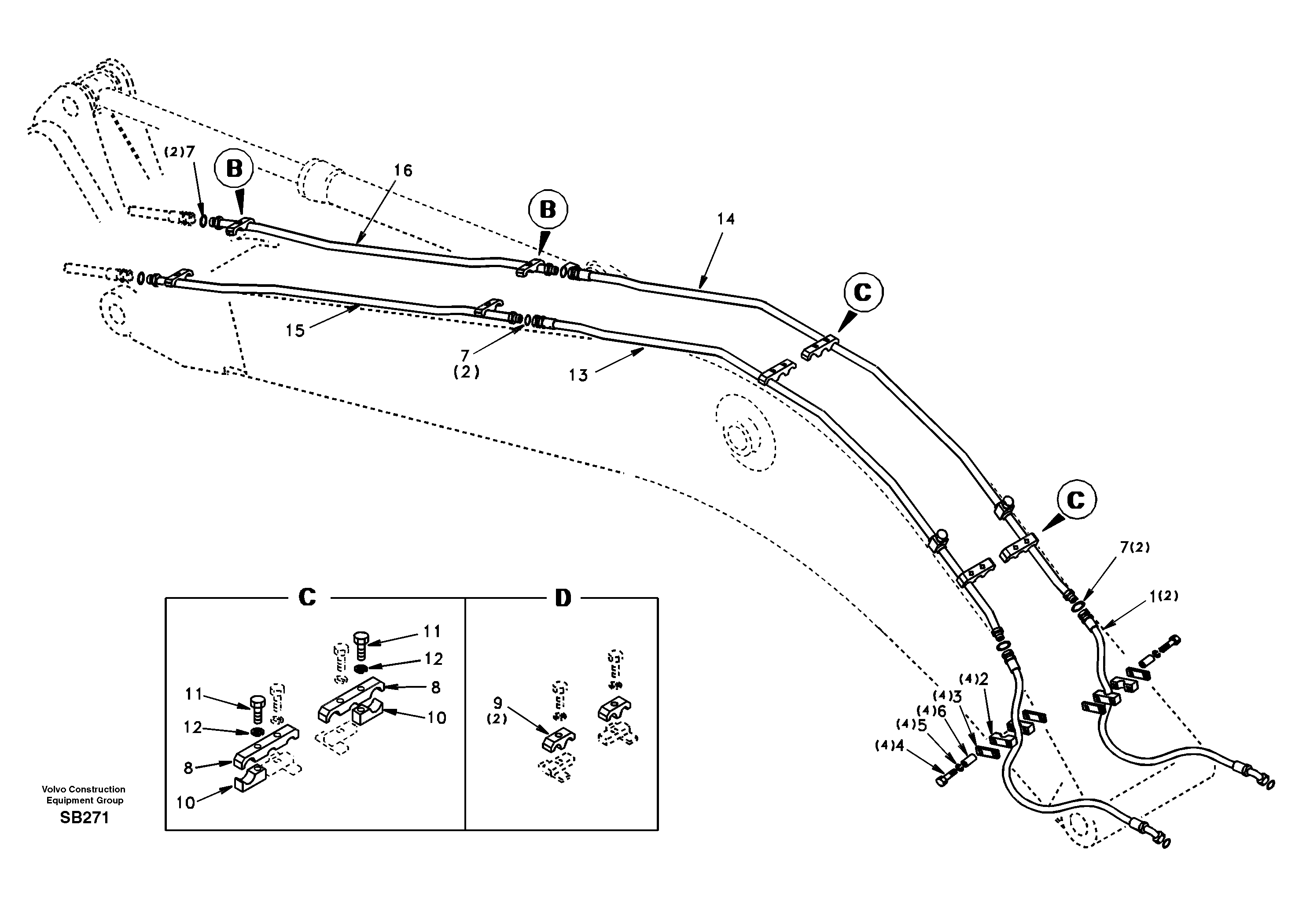 Working hydraulic, hammer and shear for boom — volvo parts diagram