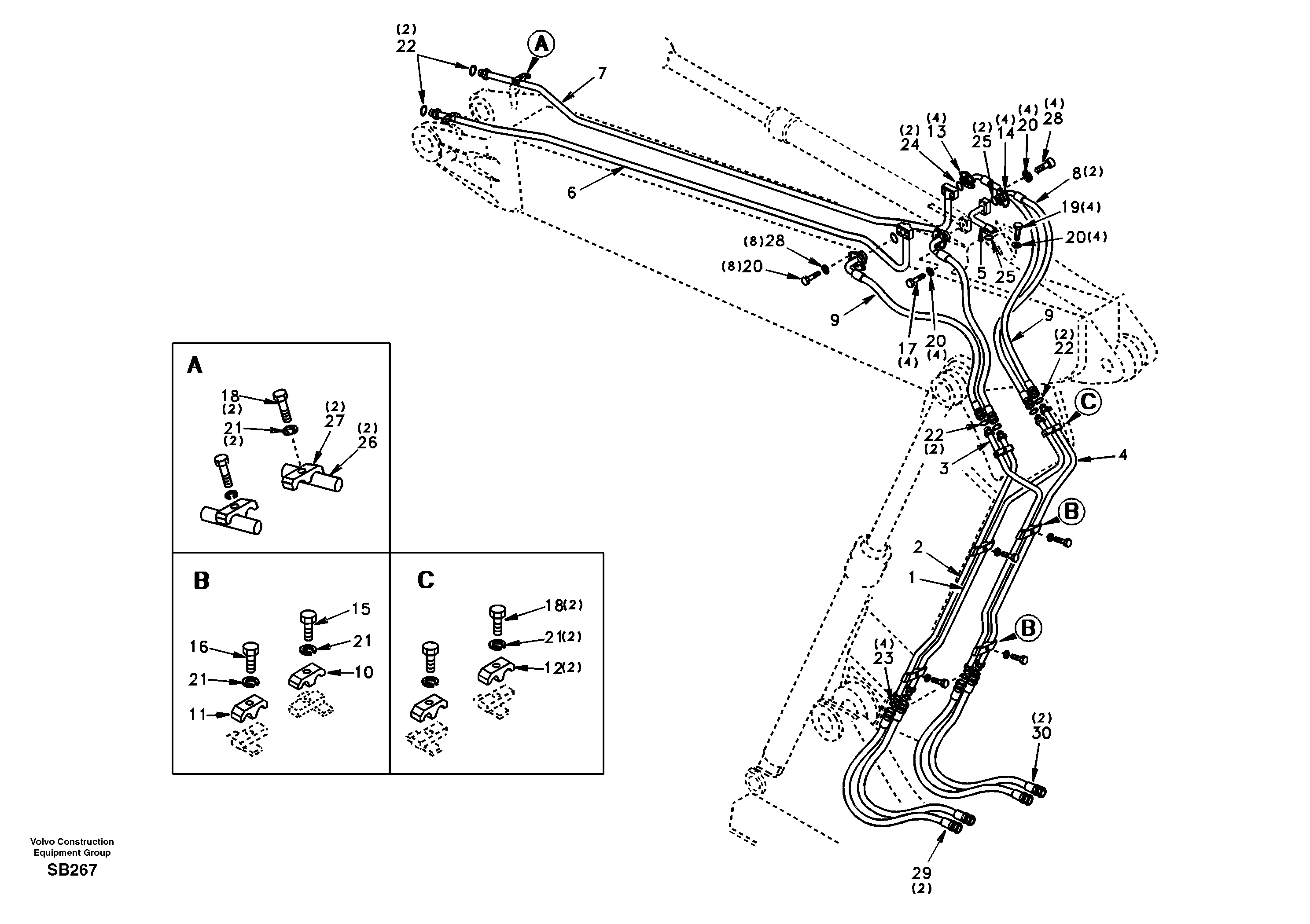 Working hydraulic, adjustable boom — volvo parts diagram