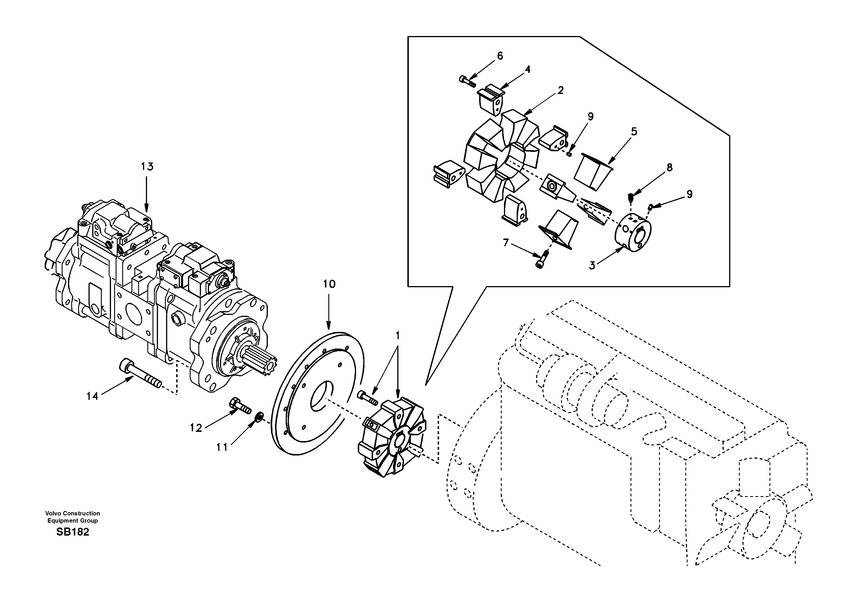 Pump gearbox with assembling parts — volvo parts diagram