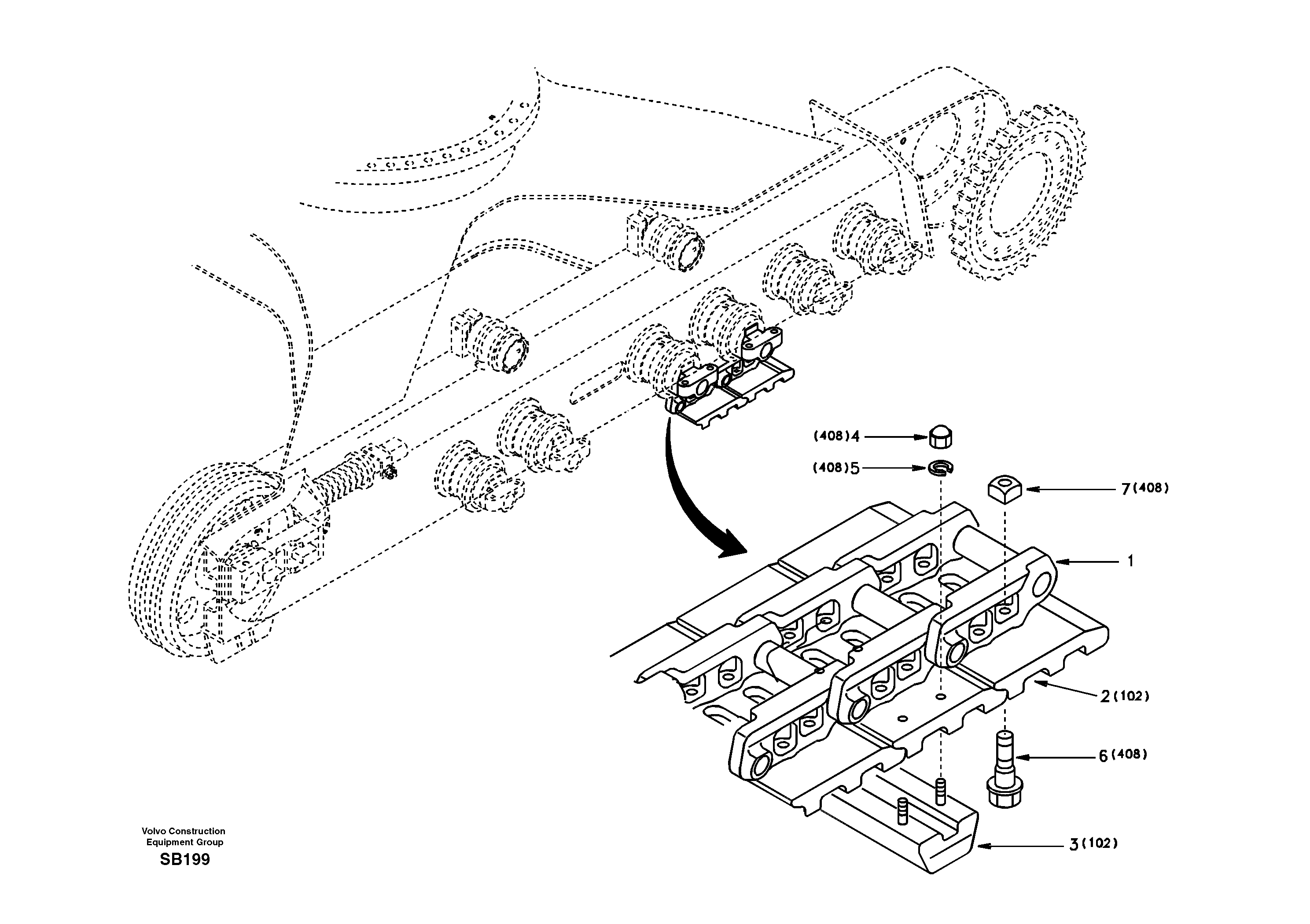 Undercarriage, track with rubber shoes — volvo parts diagram