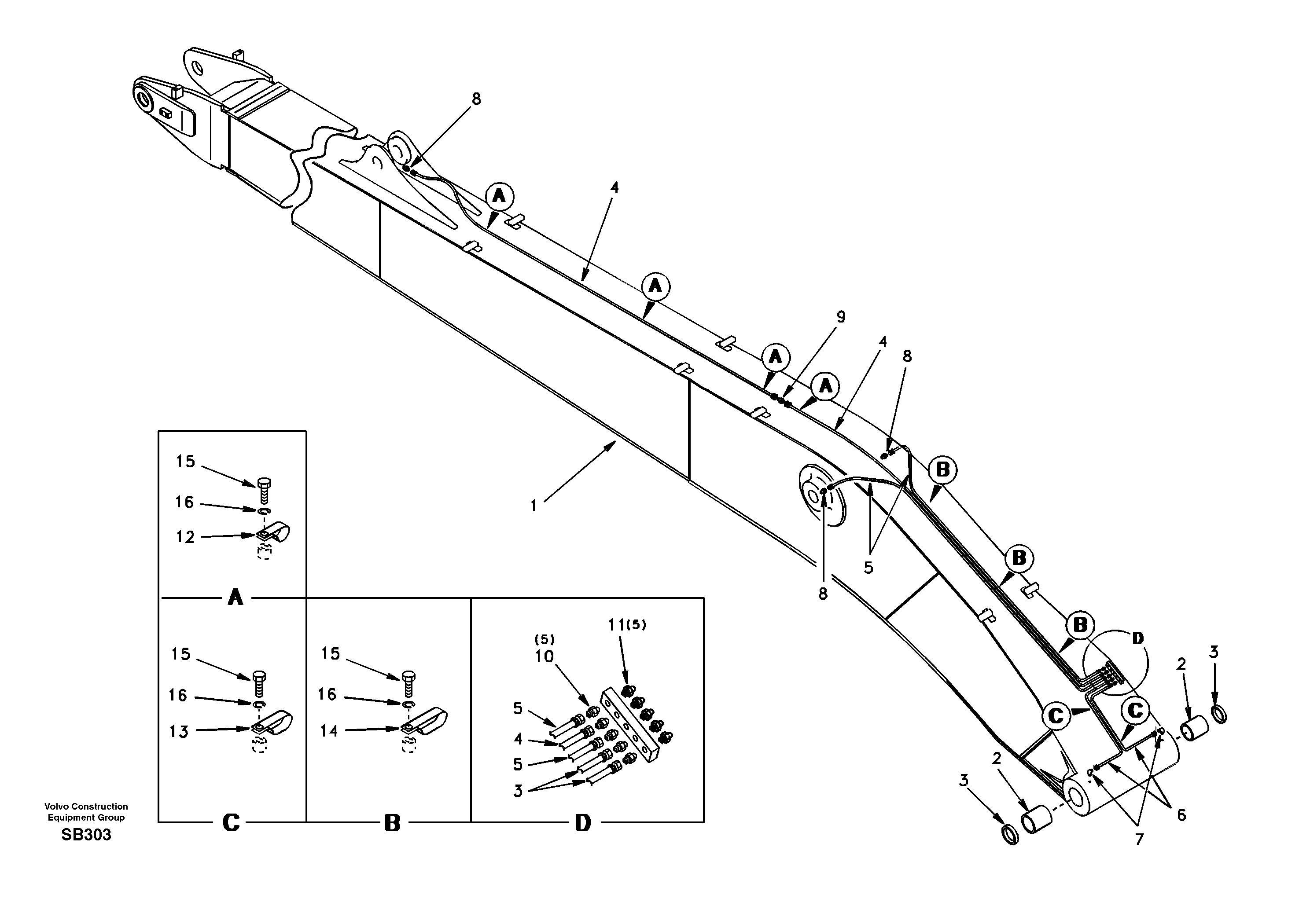 Boom and grease piping, super long — volvo parts diagram