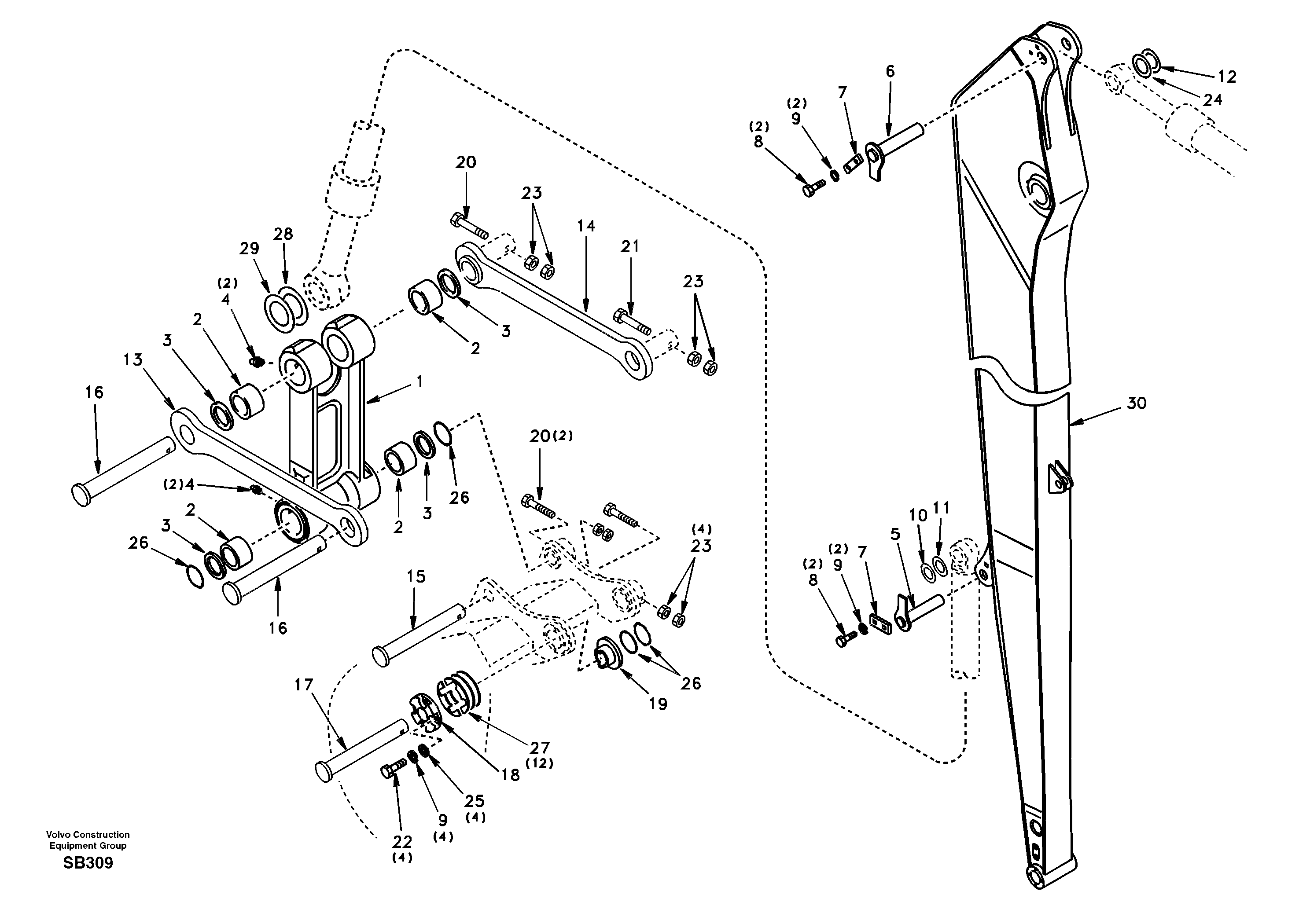 Links to dipper arm, super long — volvo parts diagram