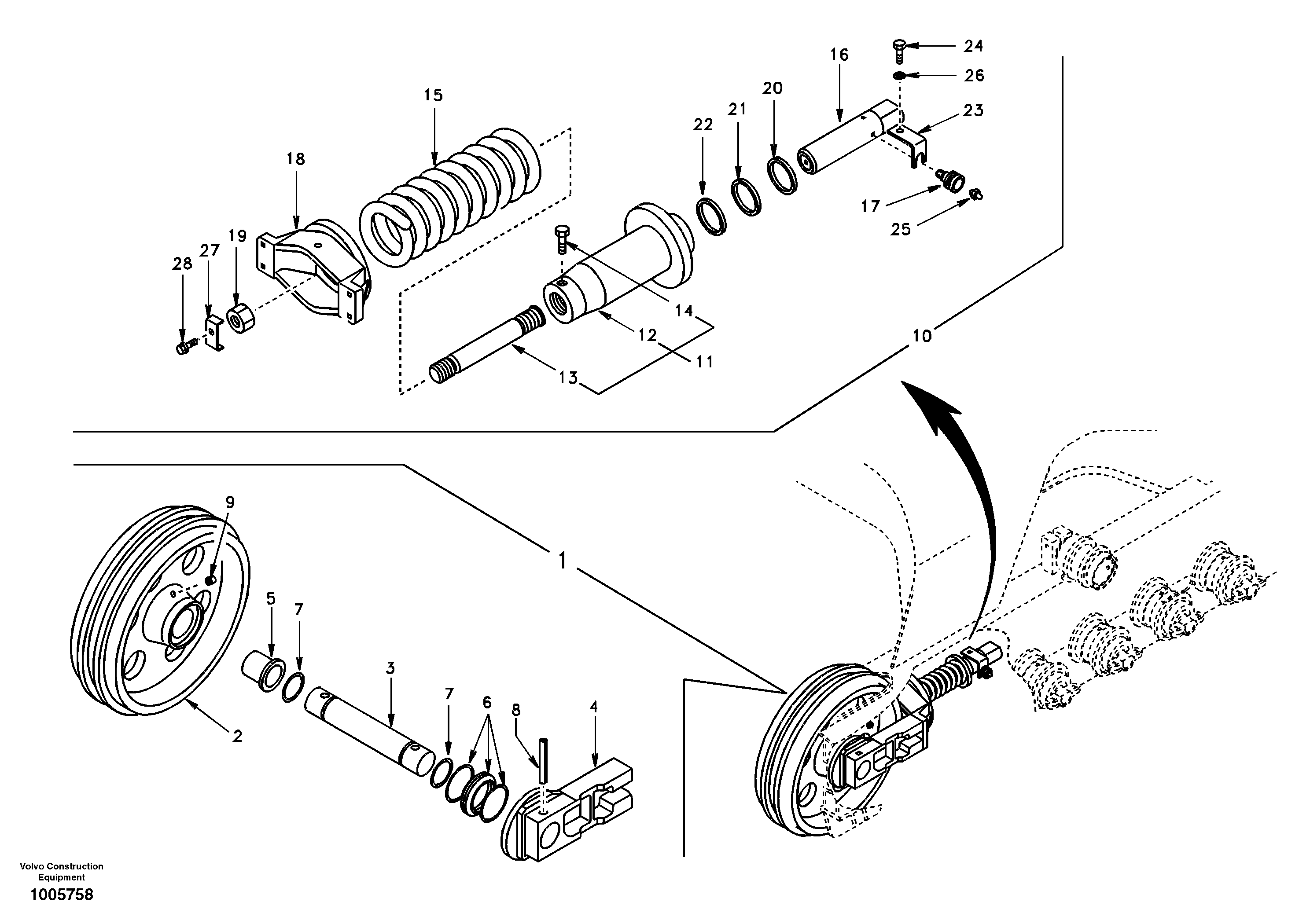 Front idler, spring package — volvo parts diagram