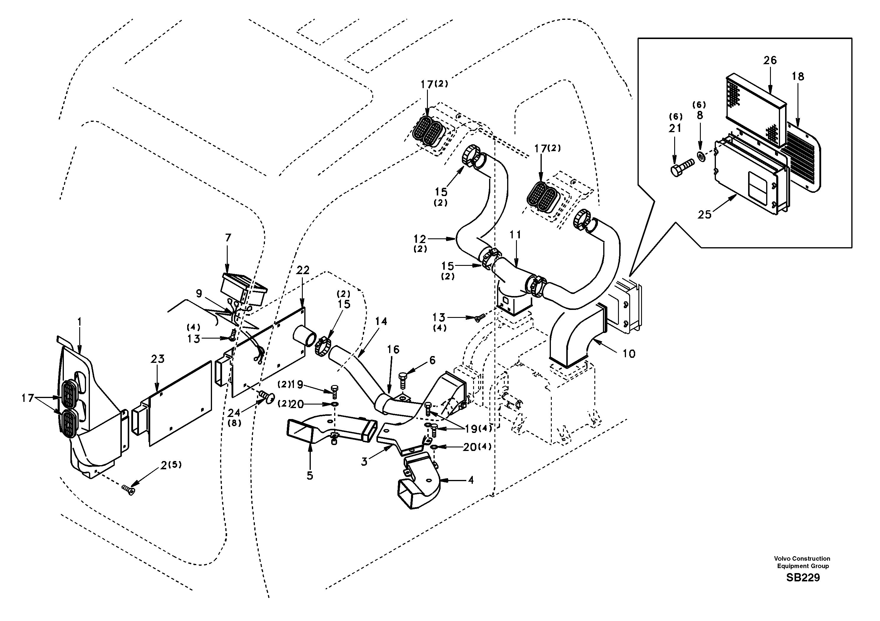 Air duct in cabin and cabin floor — volvo parts diagram