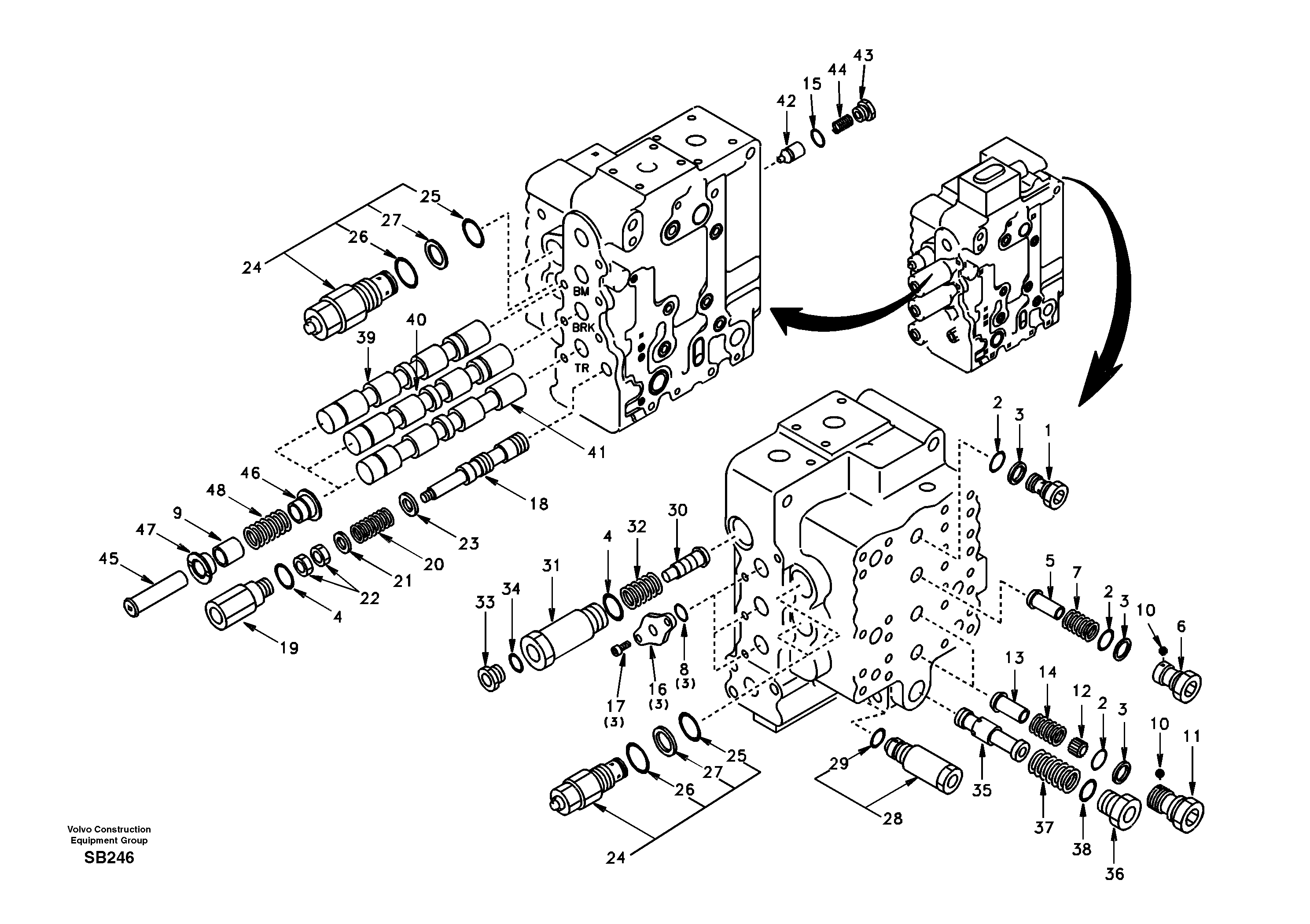 Main control valve, boom and bucket and travel Rh — volvo parts diagram