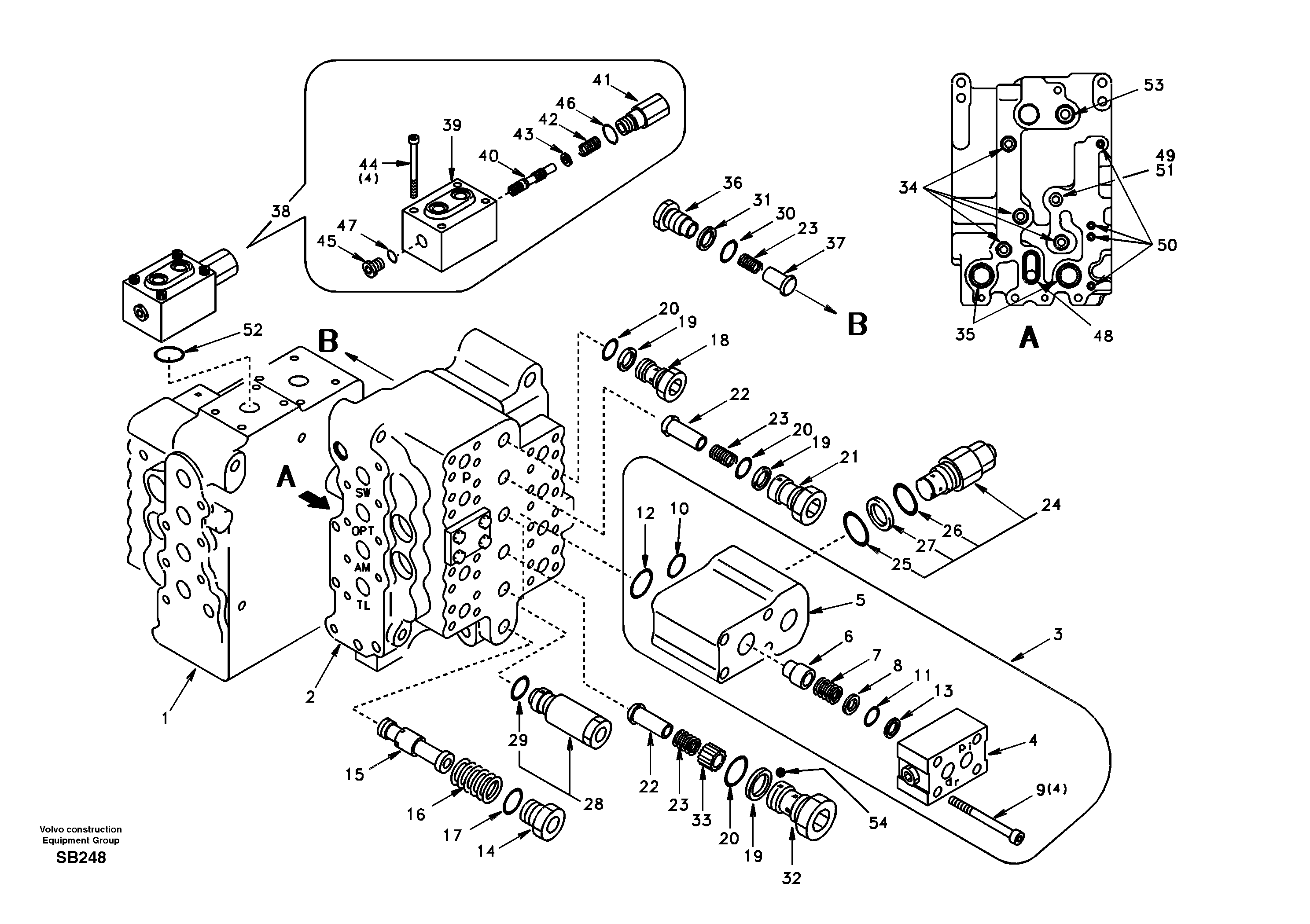 Main control valve, relief valve and dipper arm holding — volvo parts diagram