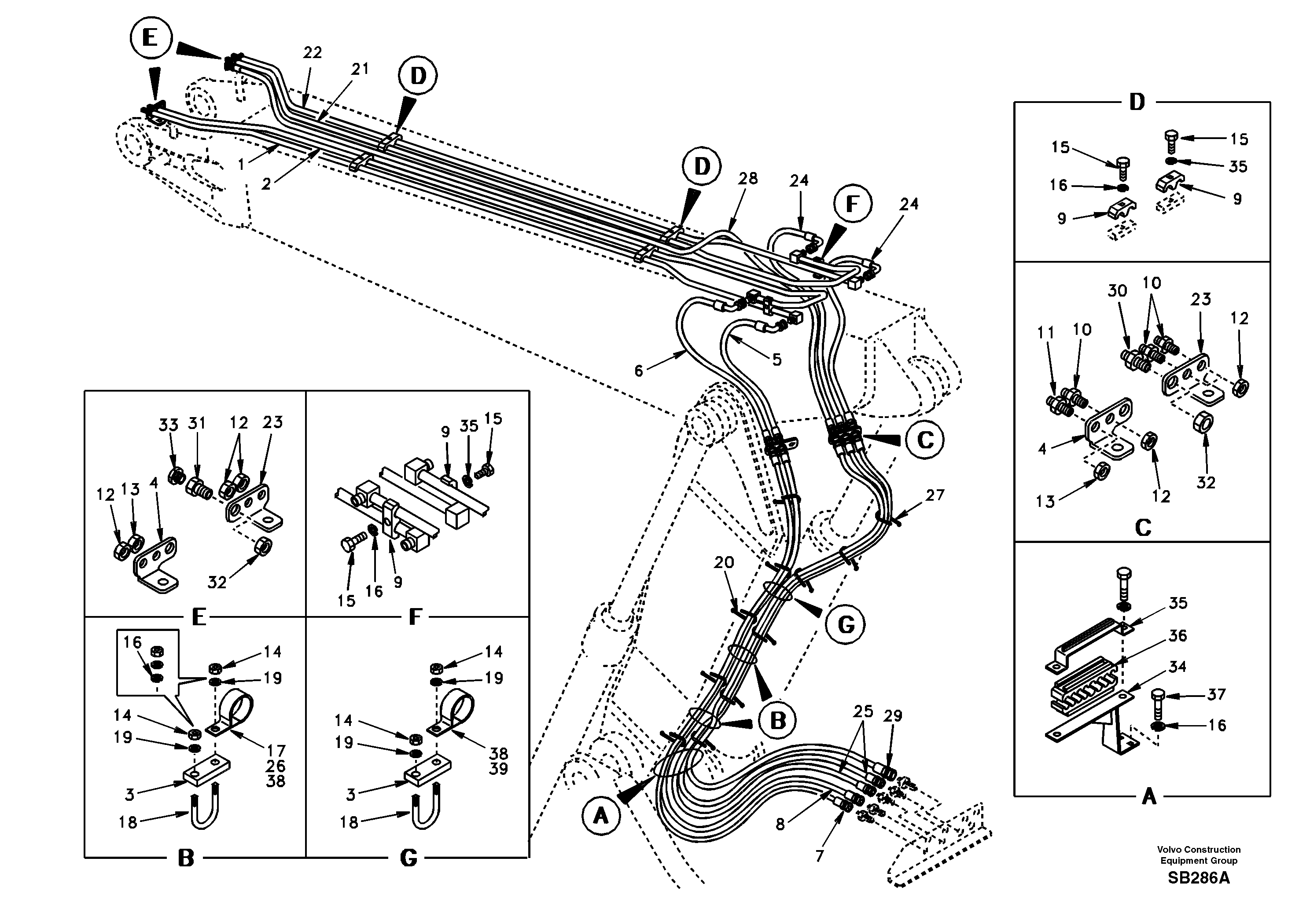 Quickfit and rotator hydraulic, adjustable boom — volvo parts diagram
