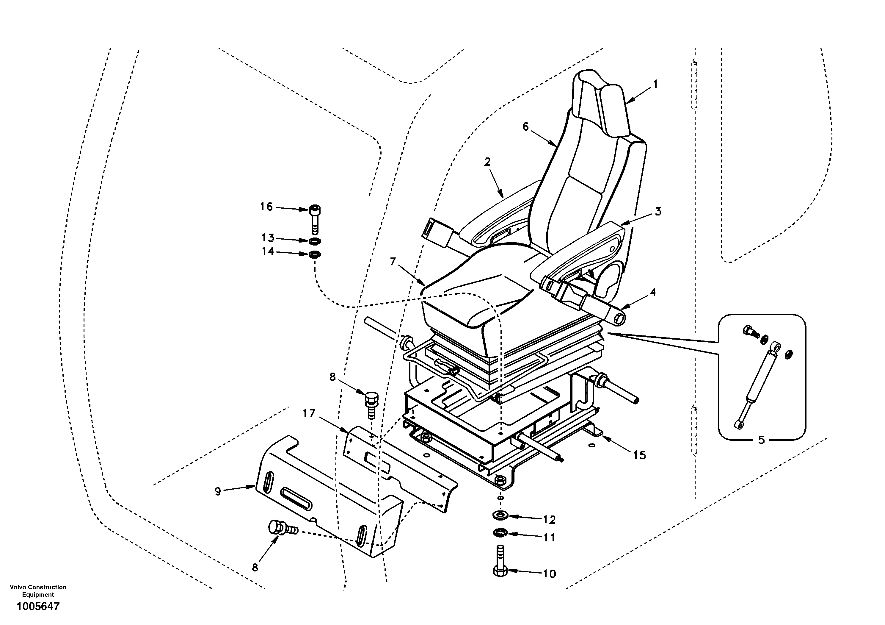Operator seat with fitting parts — volvo parts diagram