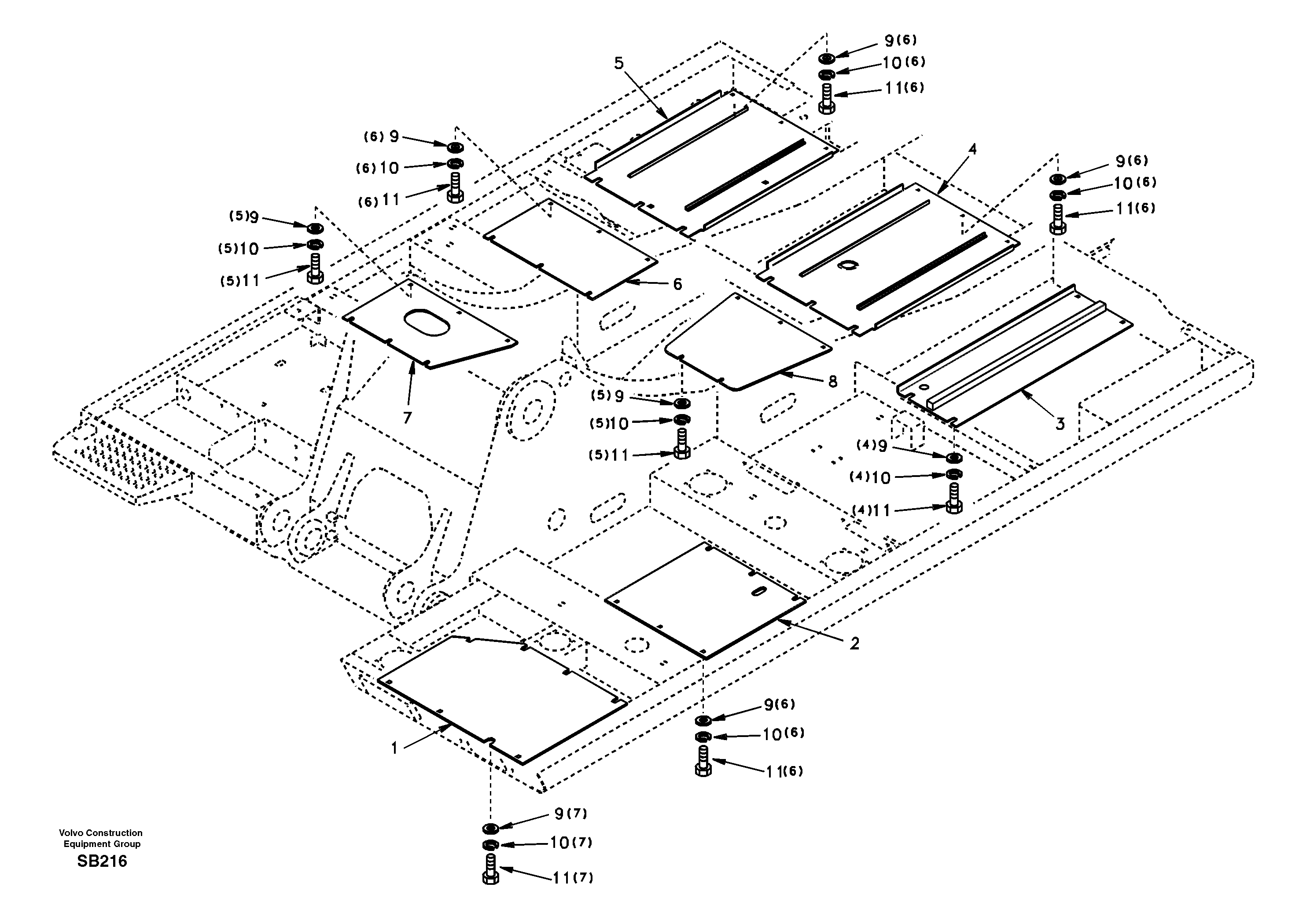 Hatches under engine, hydr.pumps, cooler, m.valve and fuel tank. — volvo parts diagram