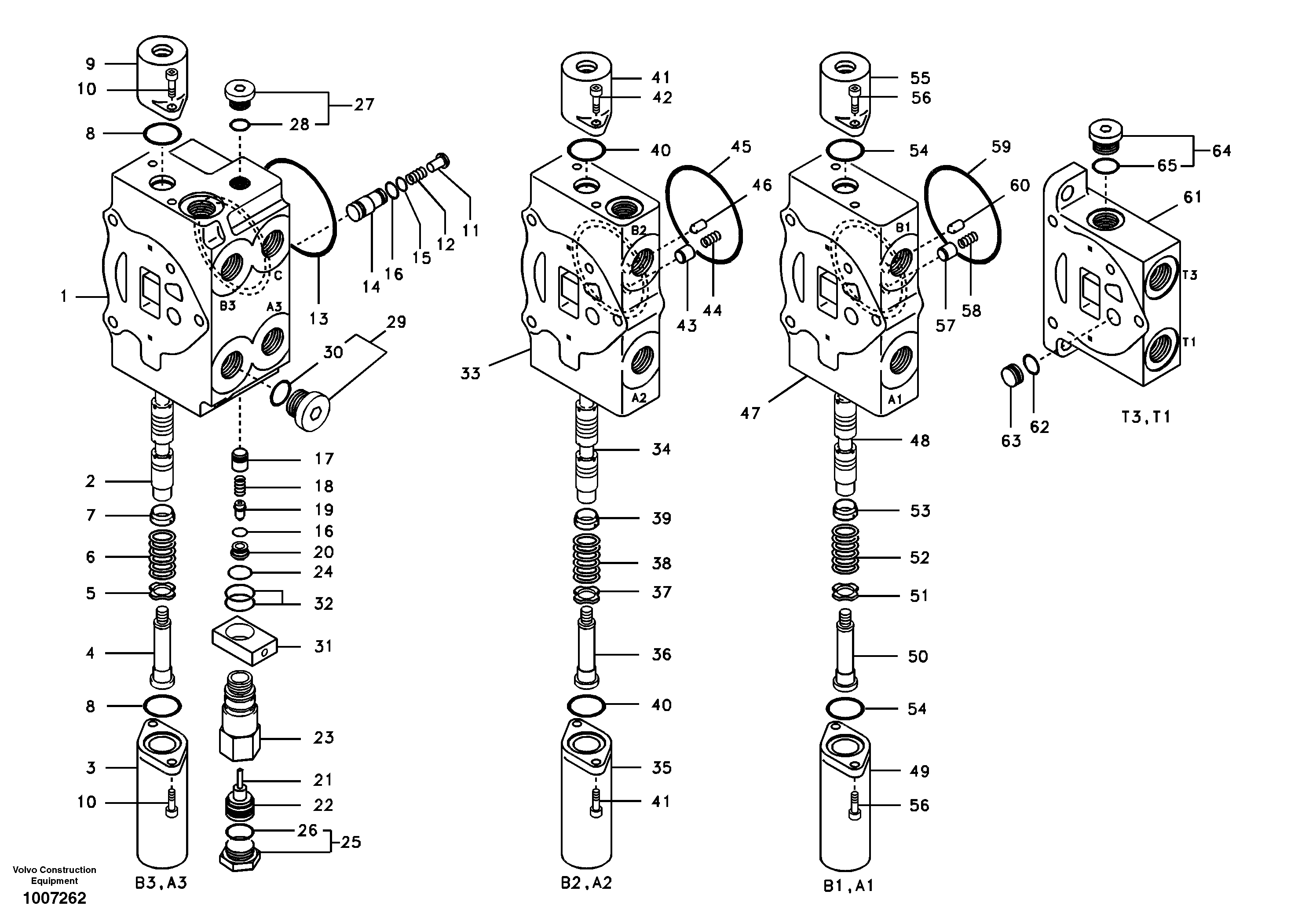 Main control valve, boom 1 and bucket and dipper arm 2 and outlet. — volvo parts diagram
