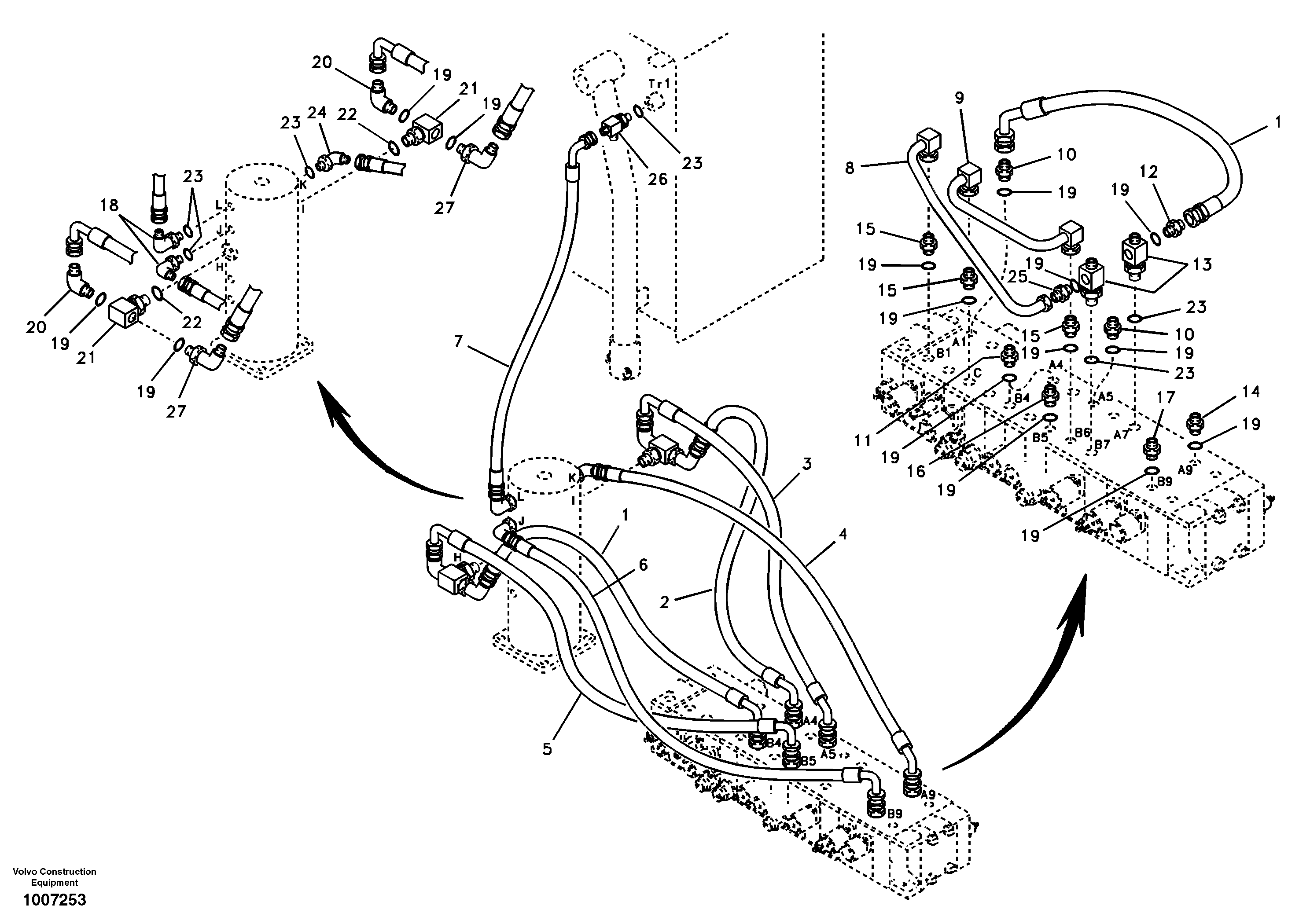 Turning joint line, control valve to turning joint — volvo parts diagram