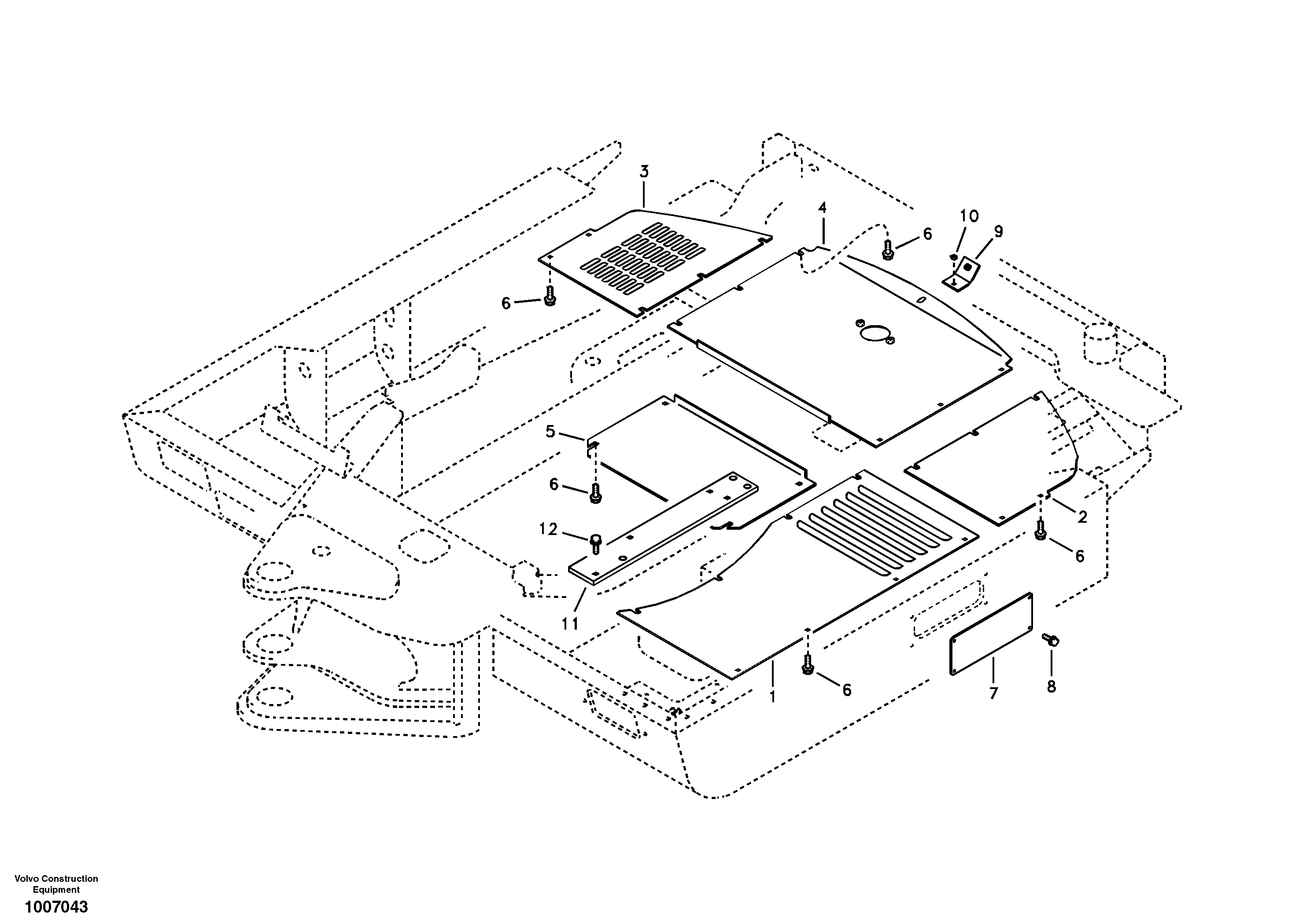 Hatches under engine, hydr.pumps, cooler, m.valve and fuel tank. — volvo parts diagram