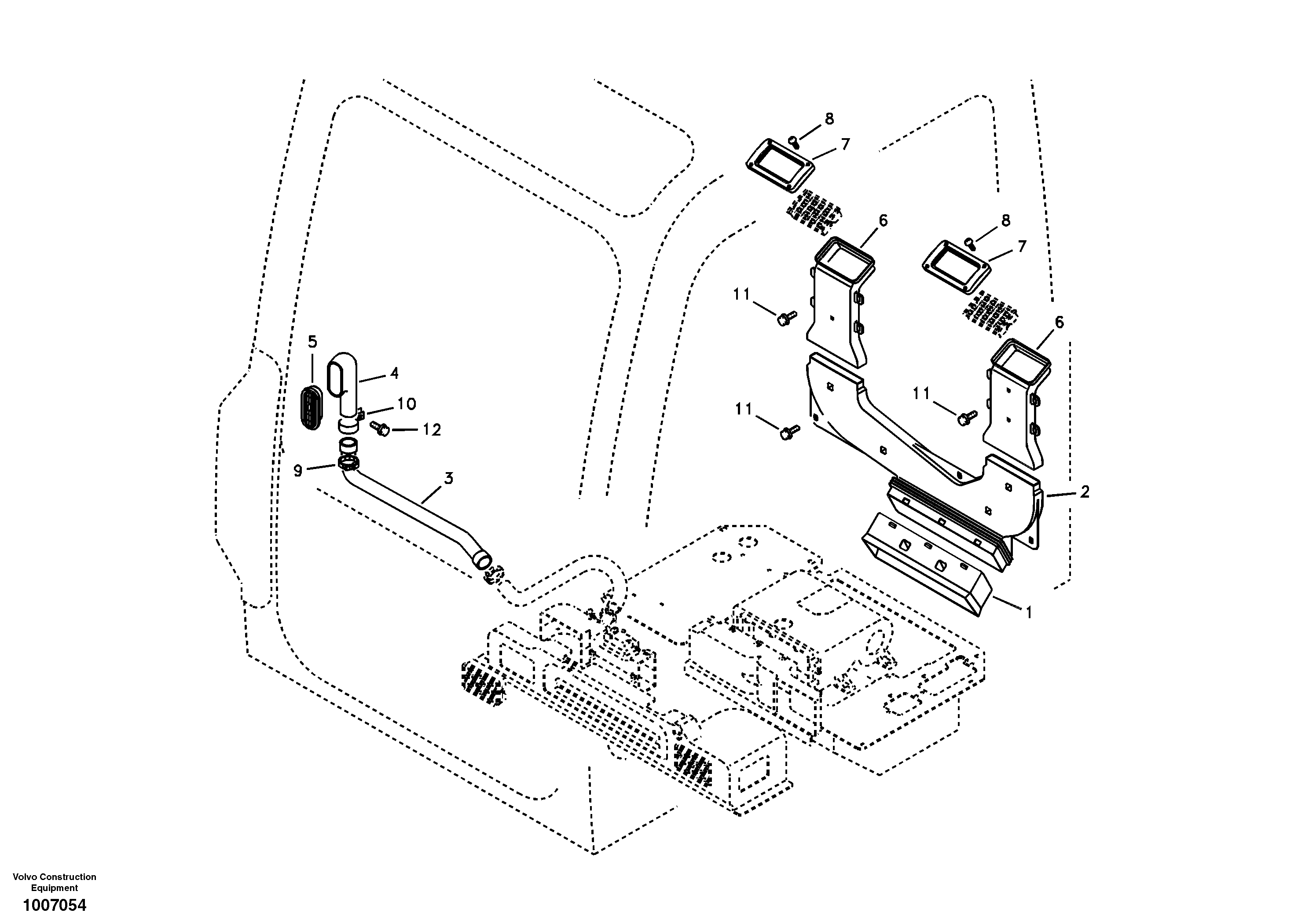 Air duct in cabin and cabin floor — volvo parts diagram