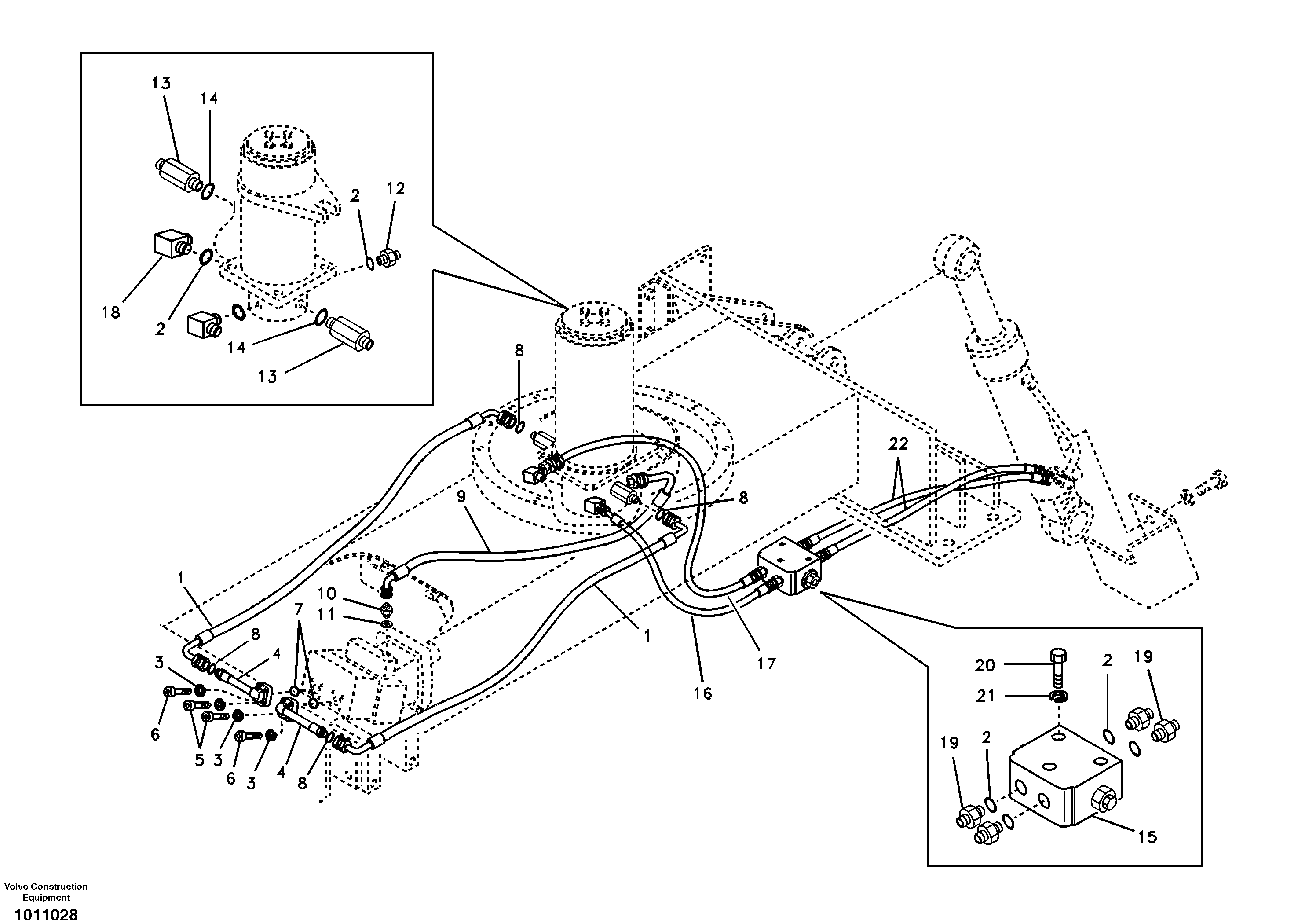 Turning joint line, turning joint to travel motor — volvo parts diagram
