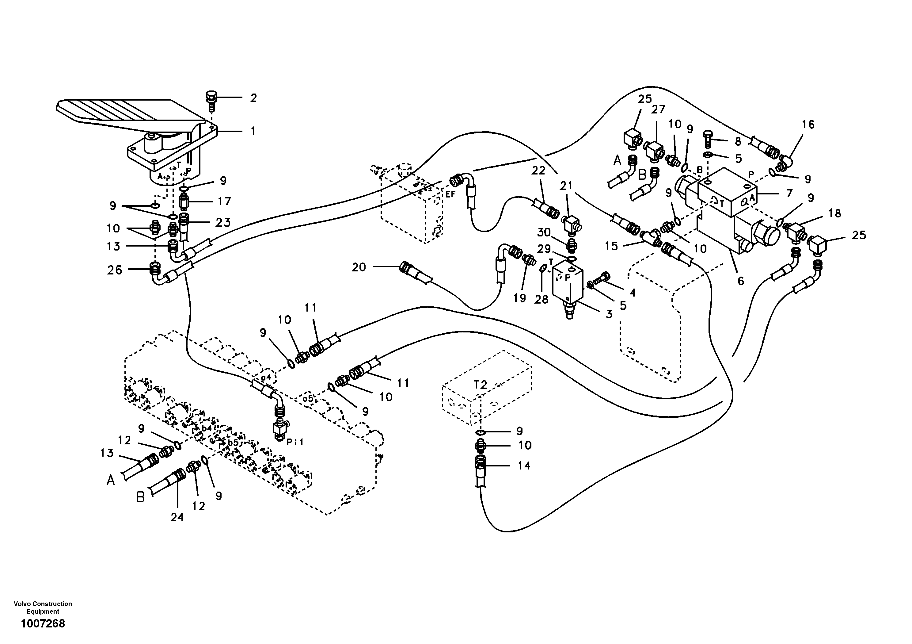 Servo system, control valve to remote control valve pedal — volvo parts diagram