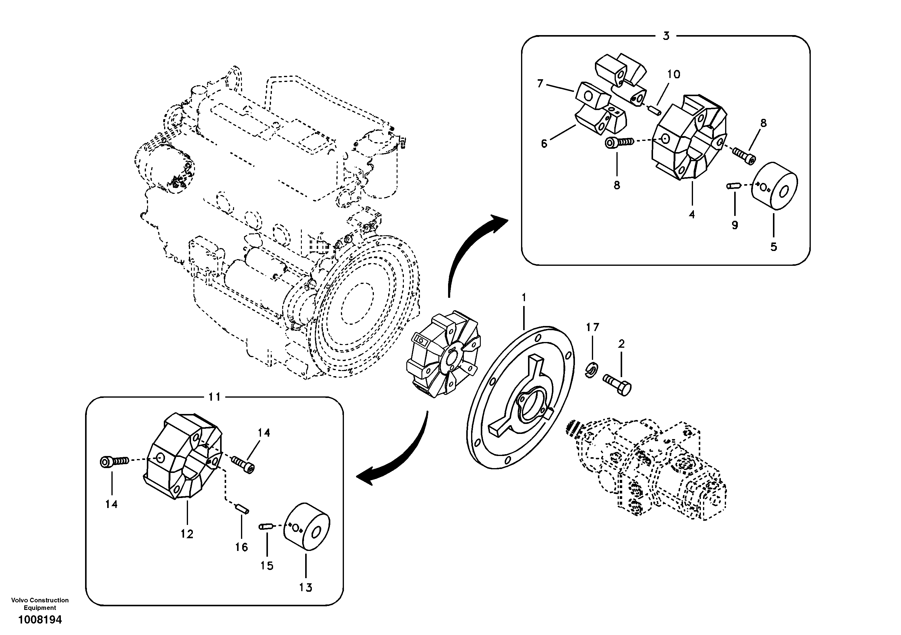 Pump gearbox with assembling parts — volvo parts diagram