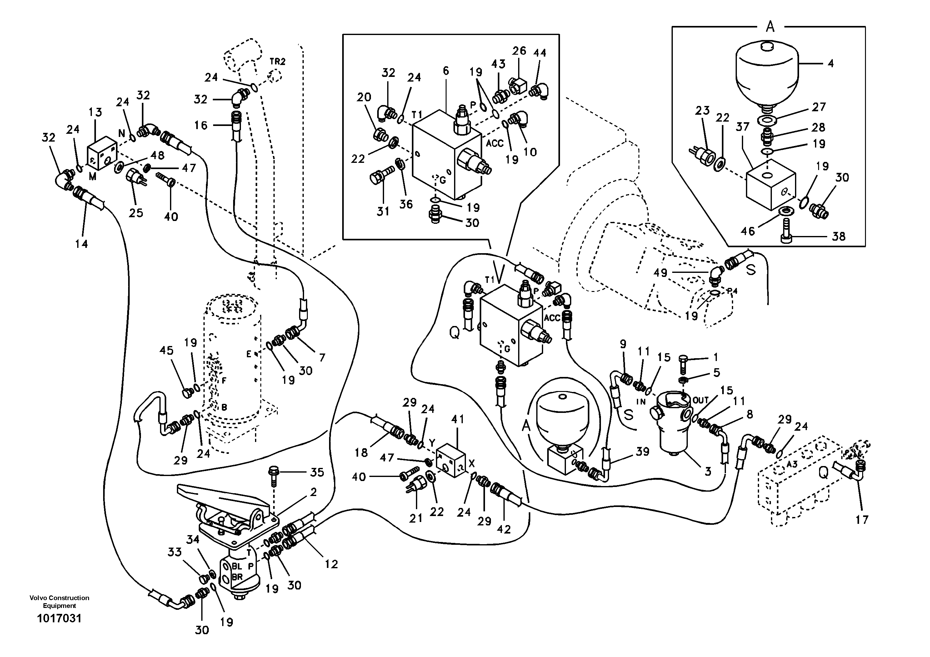 Hydraulic system, upper brake line — volvo parts diagram