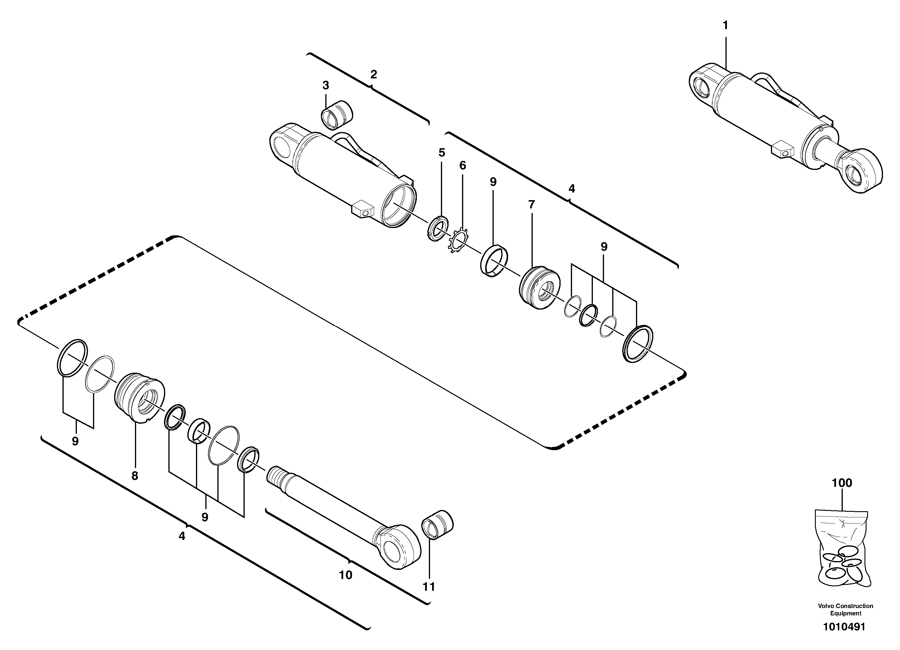 Dozer blade cylinder  S/N15539,S/N15540,S/N15703,S/N15715,S/N15716 — volvo parts diagram