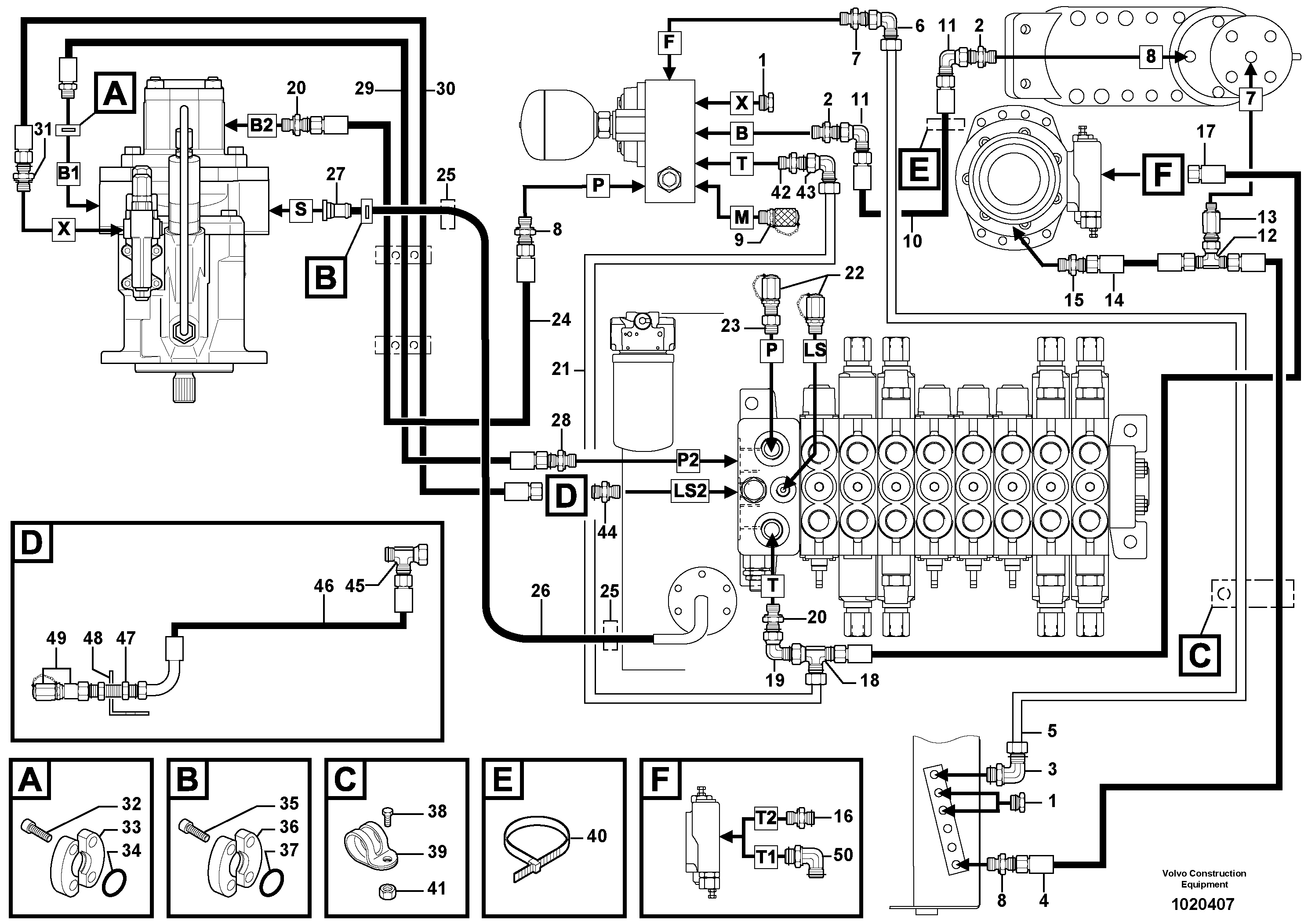Attachments supply and return circuit — volvo parts diagram