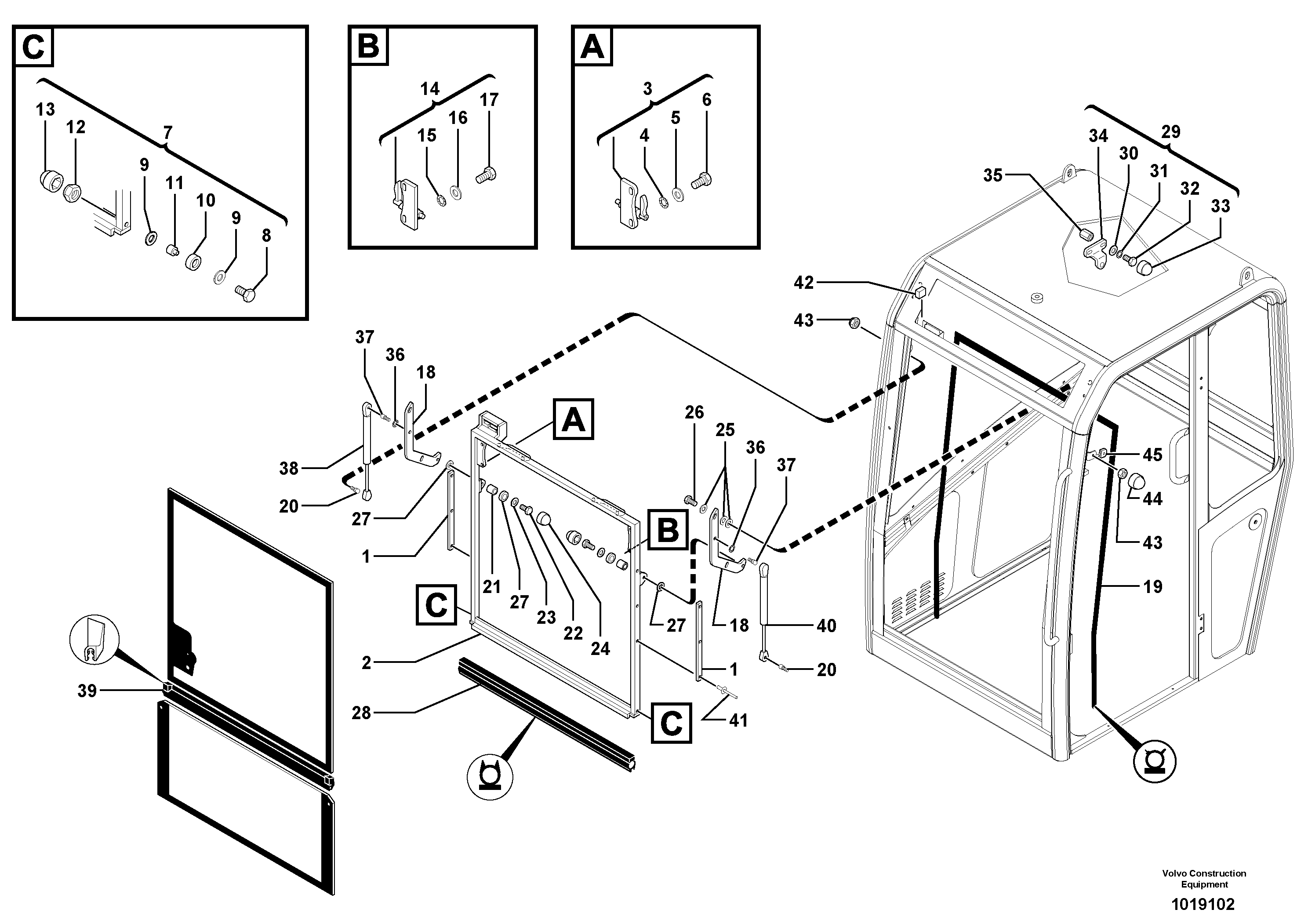 Cab : sliding window ( front ) — volvo parts diagram
