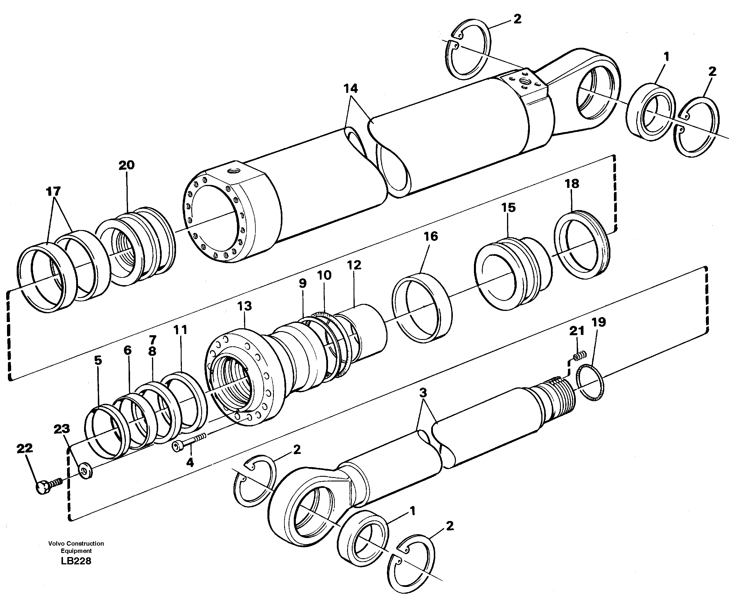 Boom cylinder, backhoe boom 6.65m, handling boom 8.6m  14263685, 14264163, 14264164, 14302565 — volvo parts diagram