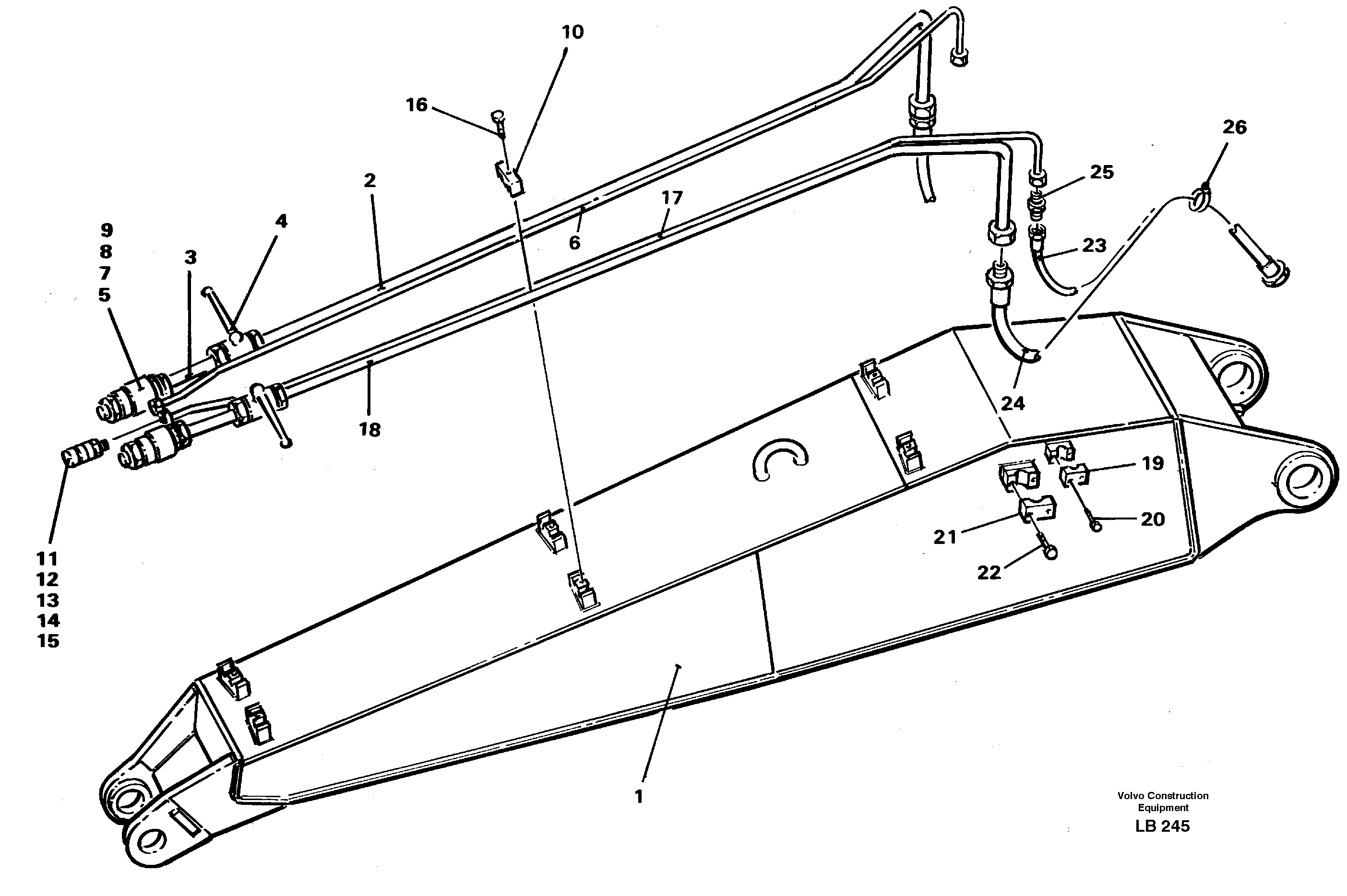 Tubes, assembly, jib 3.25m  14264164 — volvo parts diagram