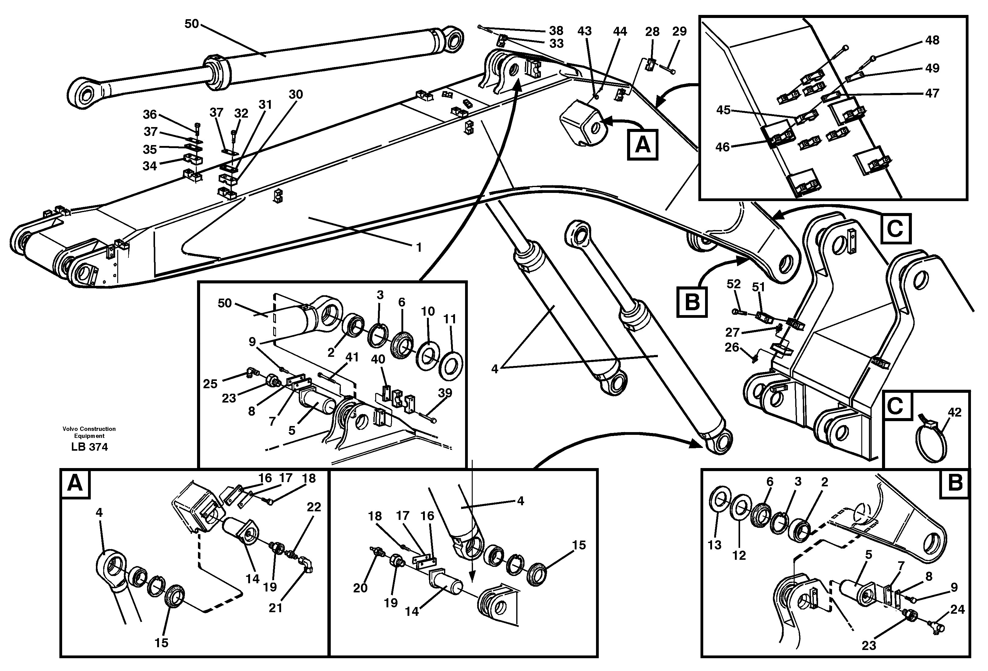 Backhoe boom incl. attachements  14302412 — volvo parts diagram