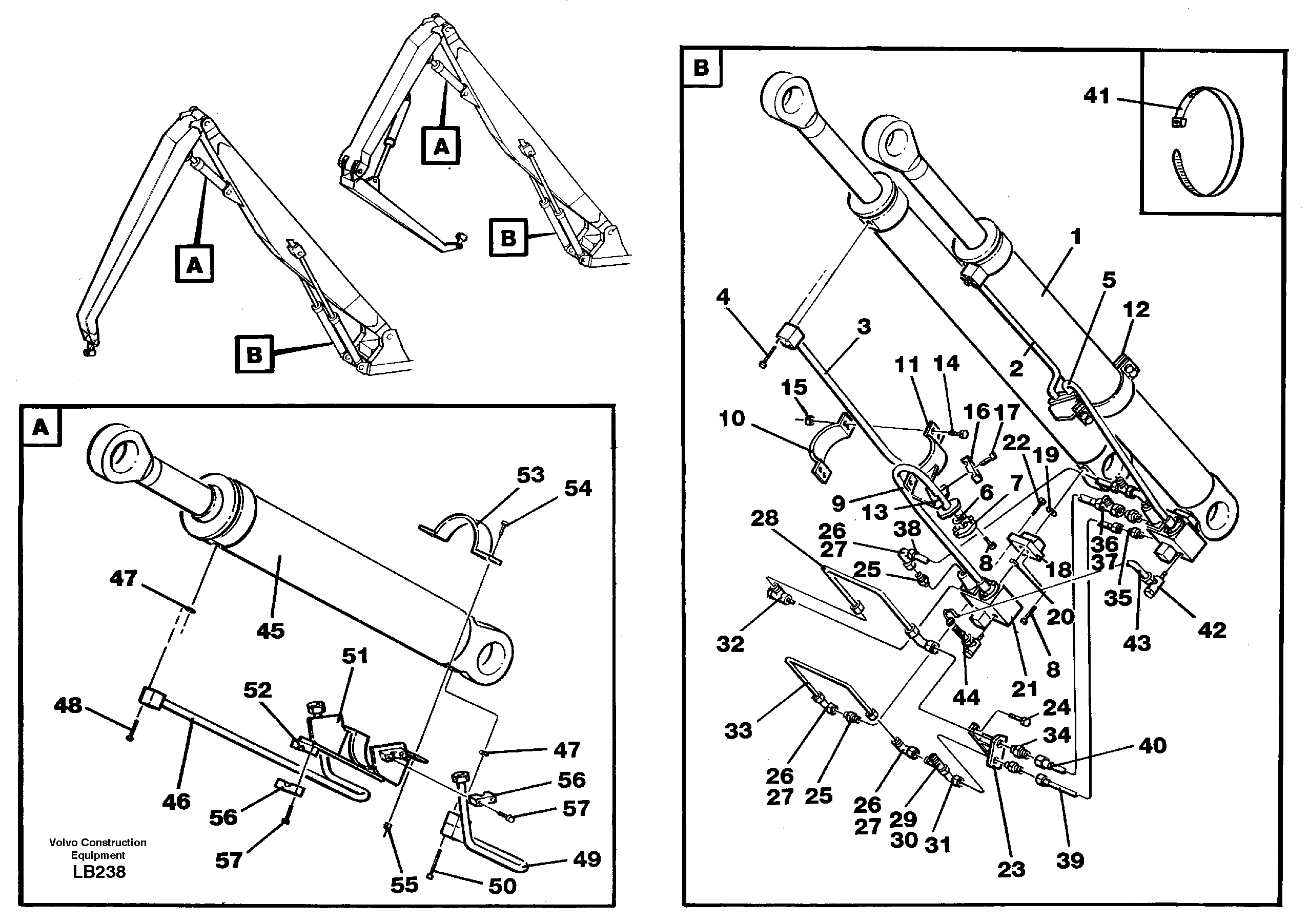 Cylinder hydraulics, handling boom 8.6m, 7.0m  14264163, 14264164 — volvo parts diagram
