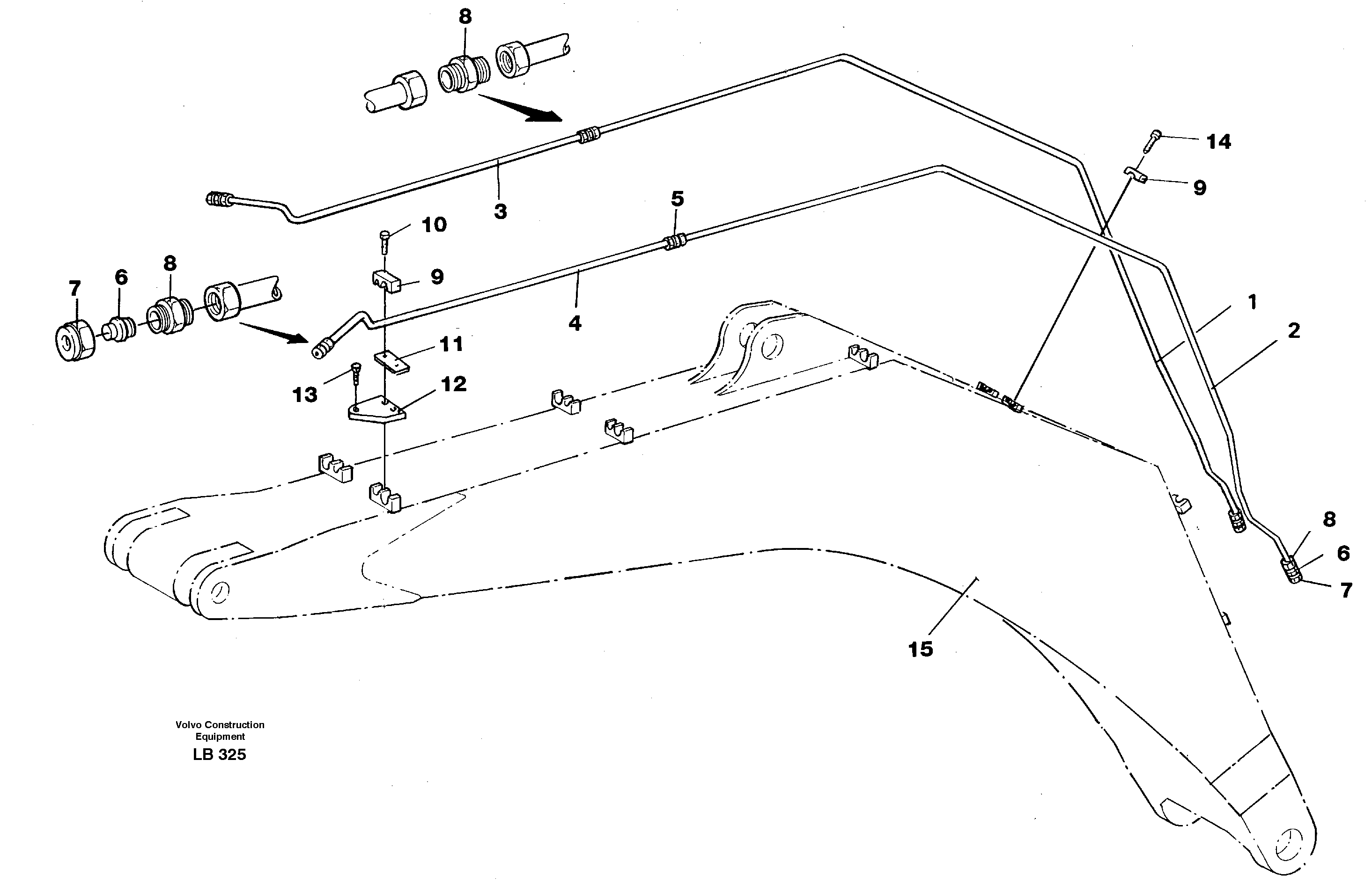 Slope bucket and grab equipment on 6.65 m boom  14263925 — volvo parts diagram