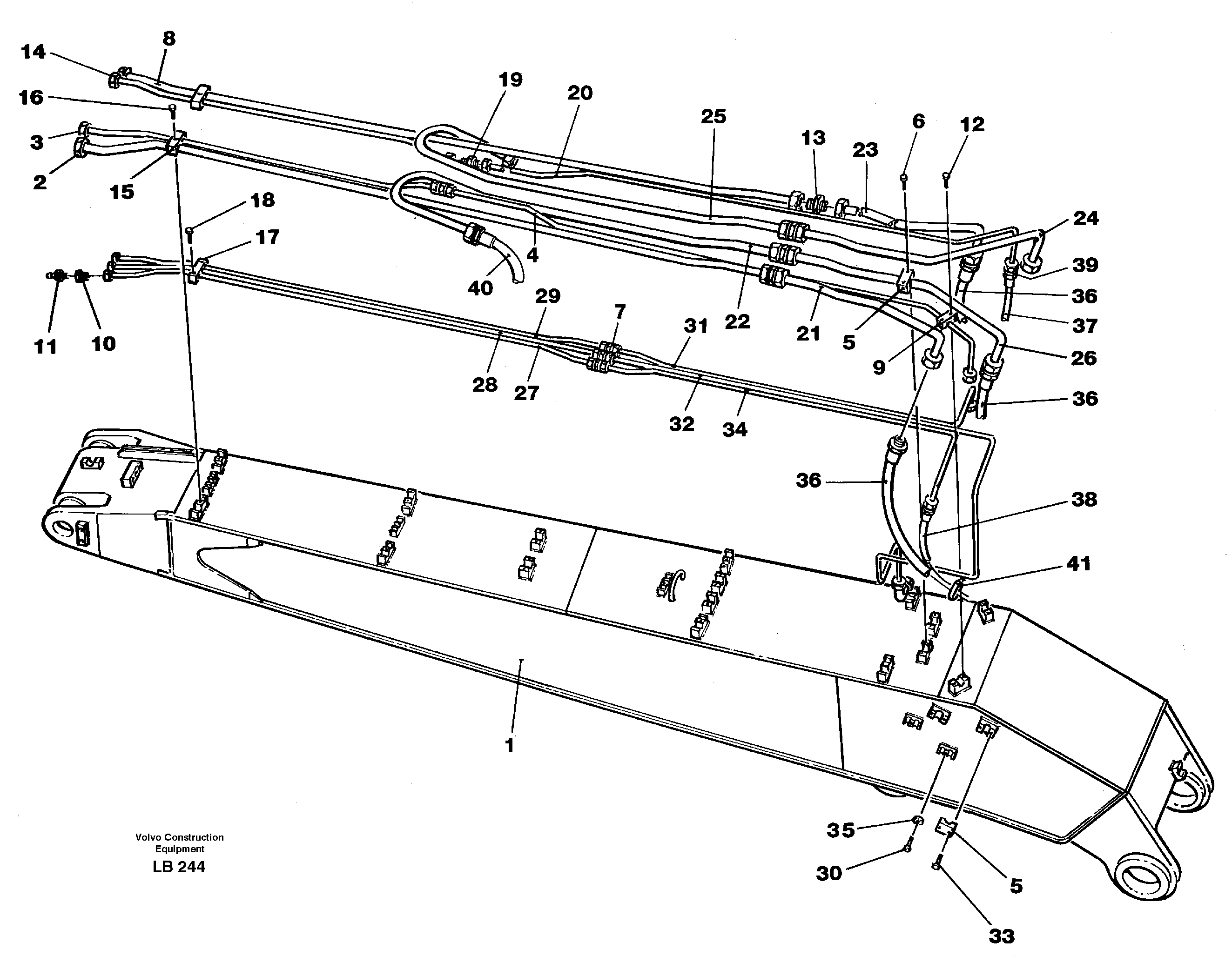 Tubes, assembly, handling dipper arm 4.37m  14264164 — volvo parts diagram