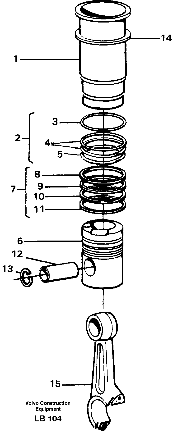 Cylinder liner and piston — volvo parts diagram
