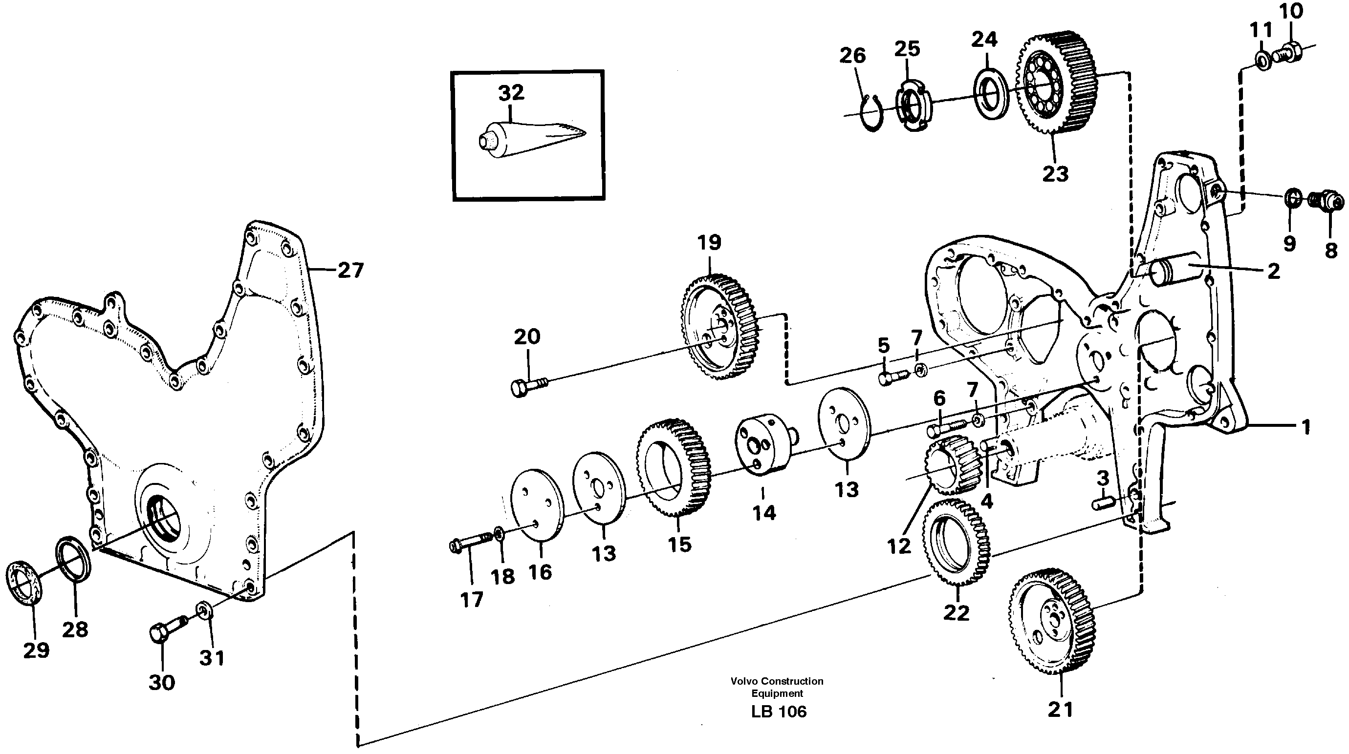 Timing gear casing and gears — volvo parts diagram