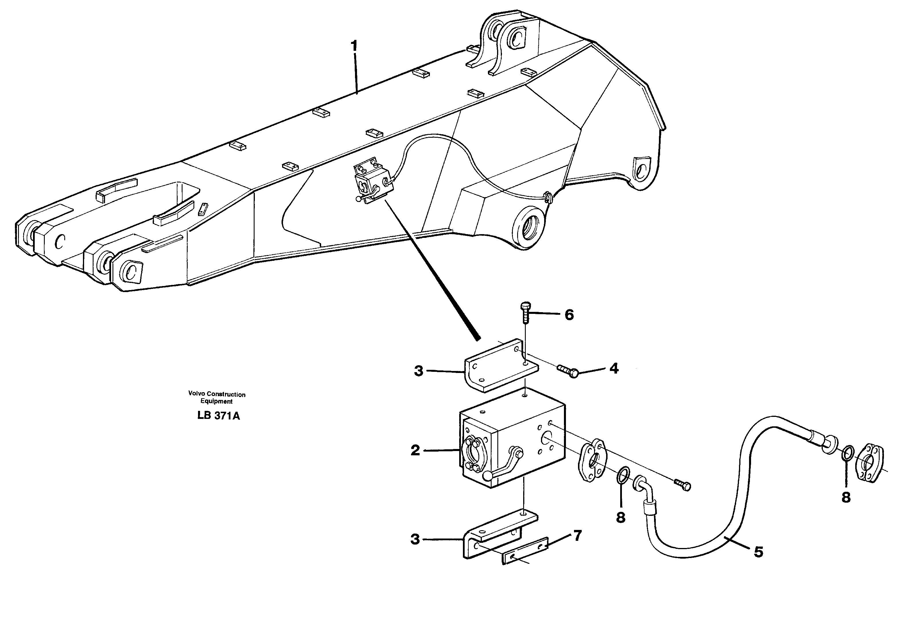 Hammer hydraulics on dipper arm  14302422, 14302423, 14302569 — volvo parts diagram